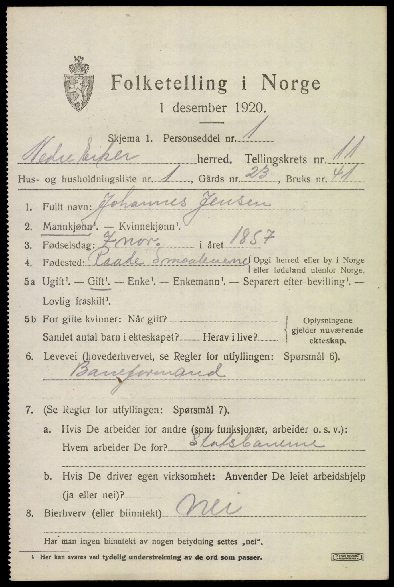 SAKO, 1920 census for Nedre Eiker, 1920, p. 11047