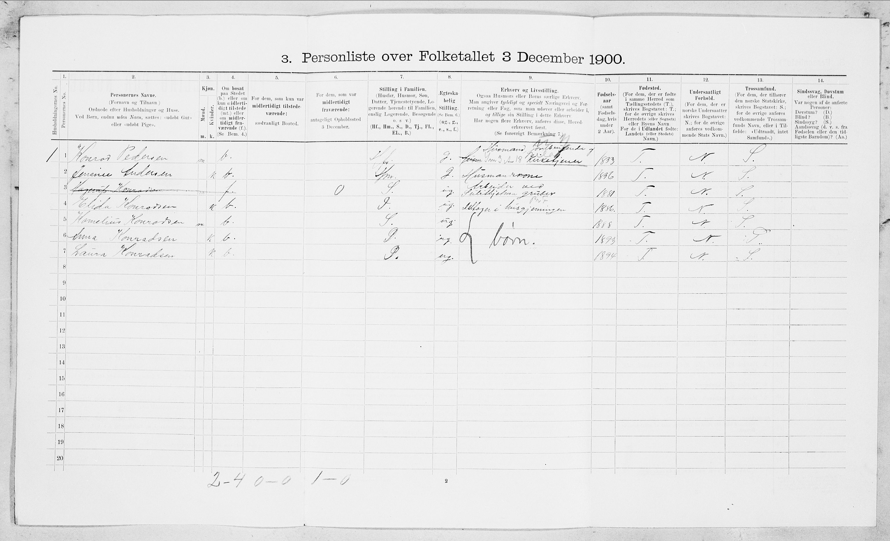 SAT, 1900 census for Bodin, 1900, p. 1099