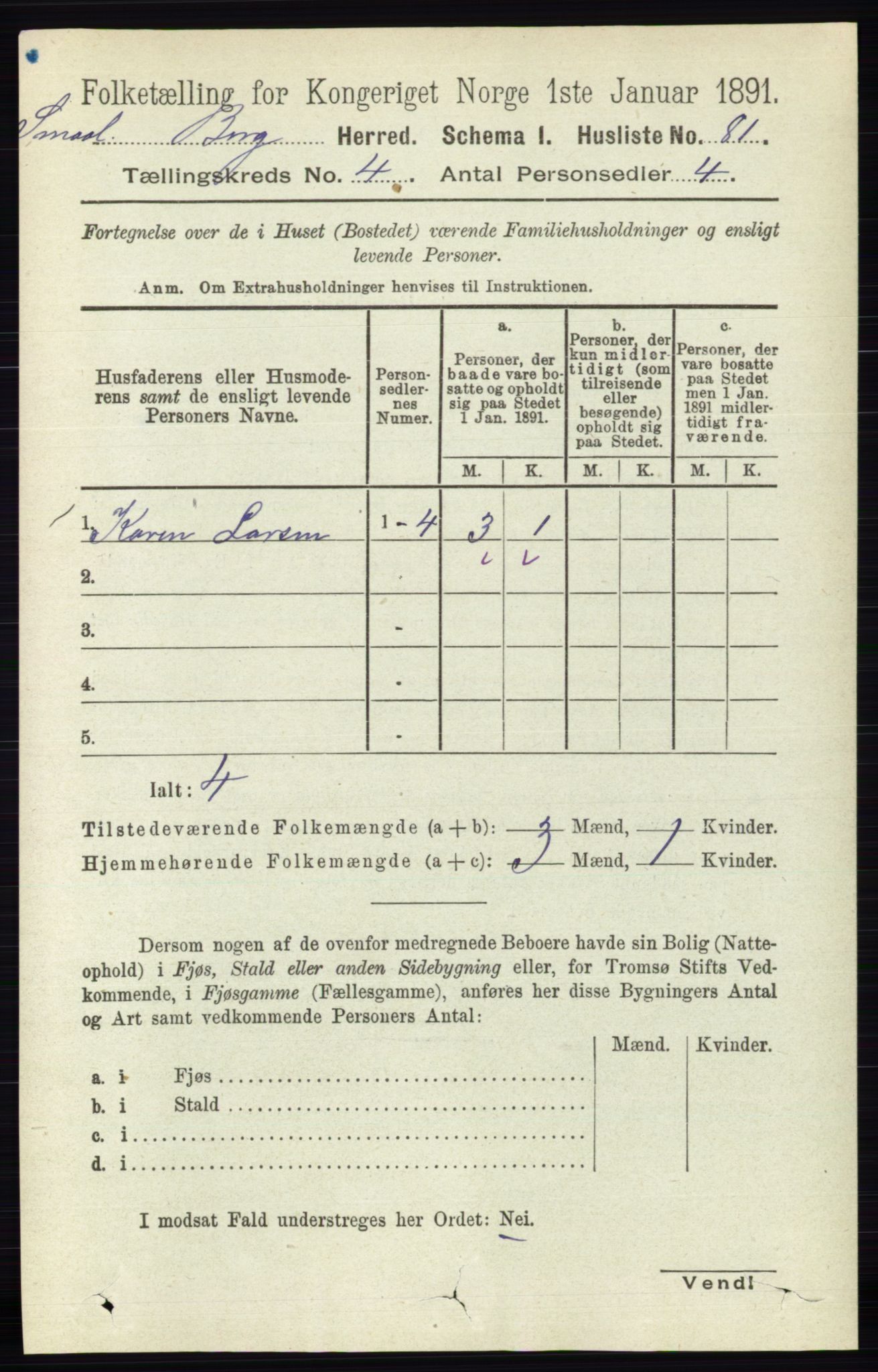RA, 1891 census for 0116 Berg, 1891, p. 2805
