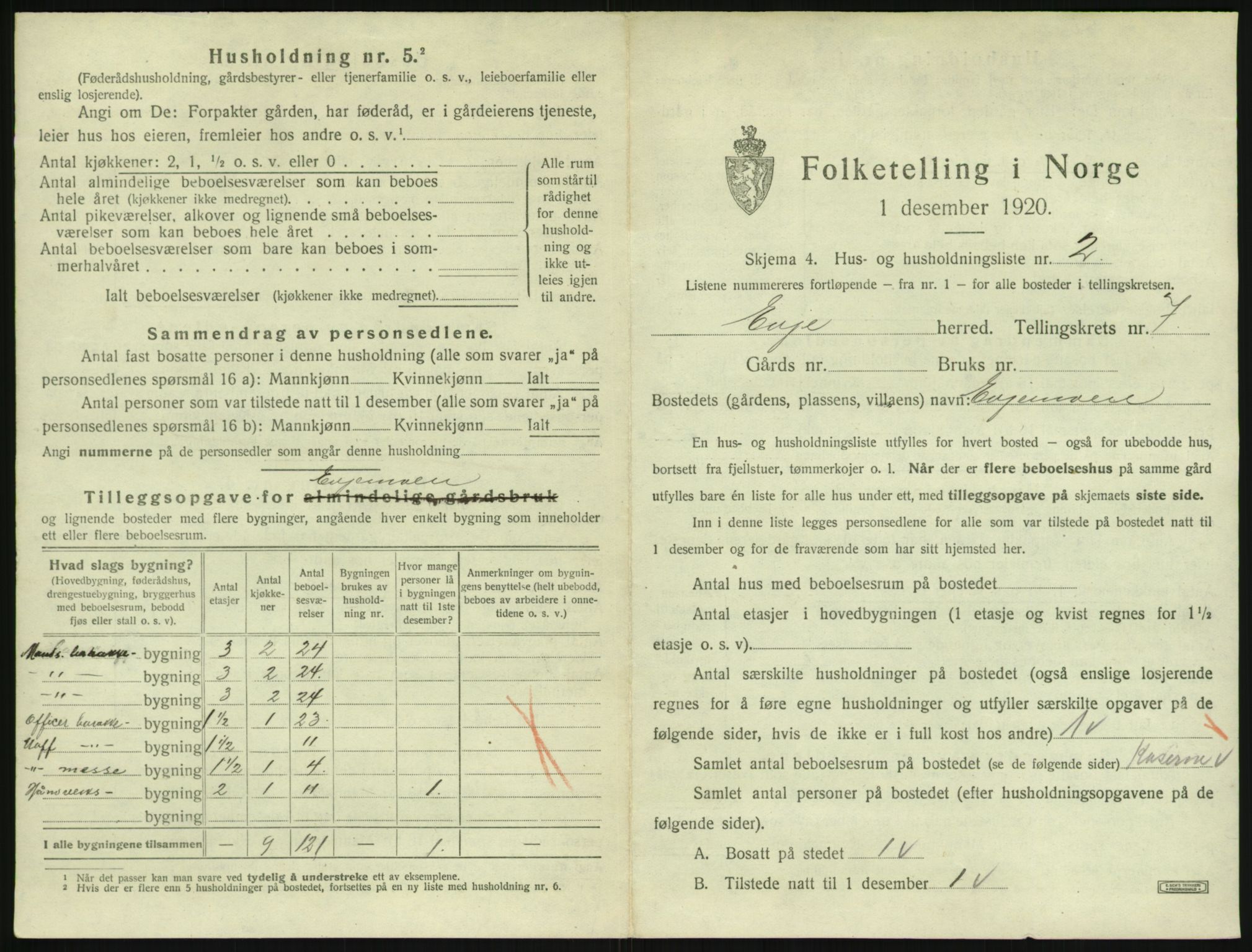 SAK, 1920 census for Evje, 1920, p. 344