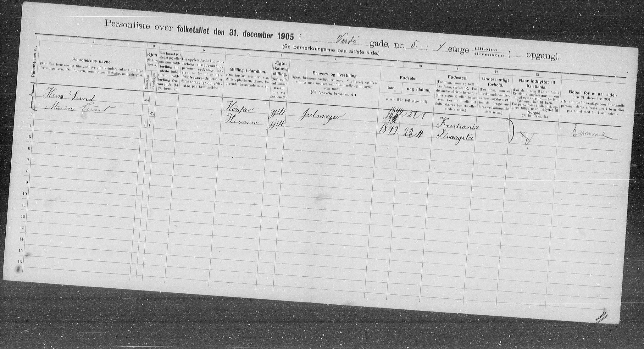 OBA, Municipal Census 1905 for Kristiania, 1905, p. 64309