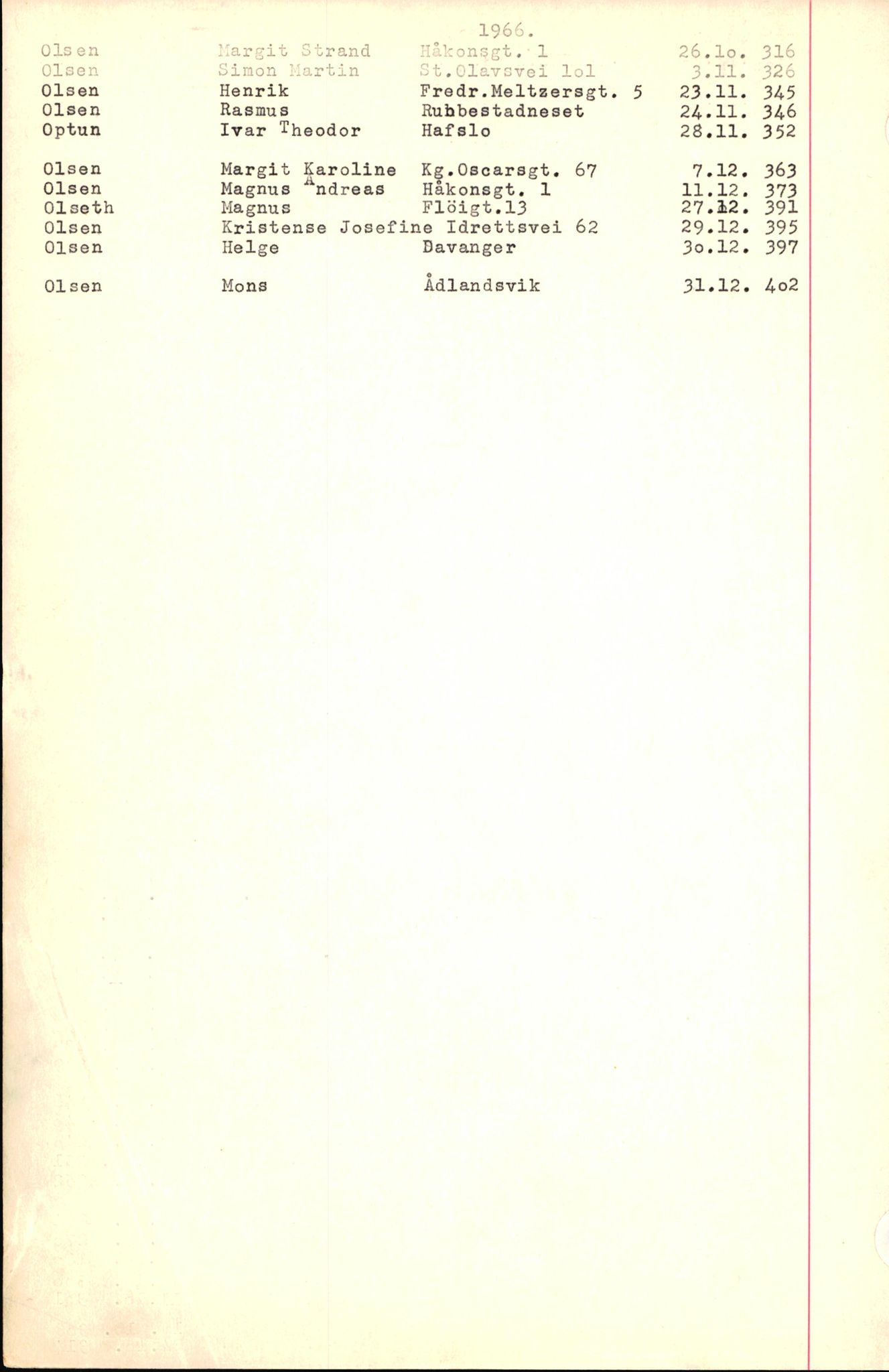 Byfogd og Byskriver i Bergen, SAB/A-3401/06/06Nb/L0008: Register til dødsfalljournaler, 1966-1969, p. 126