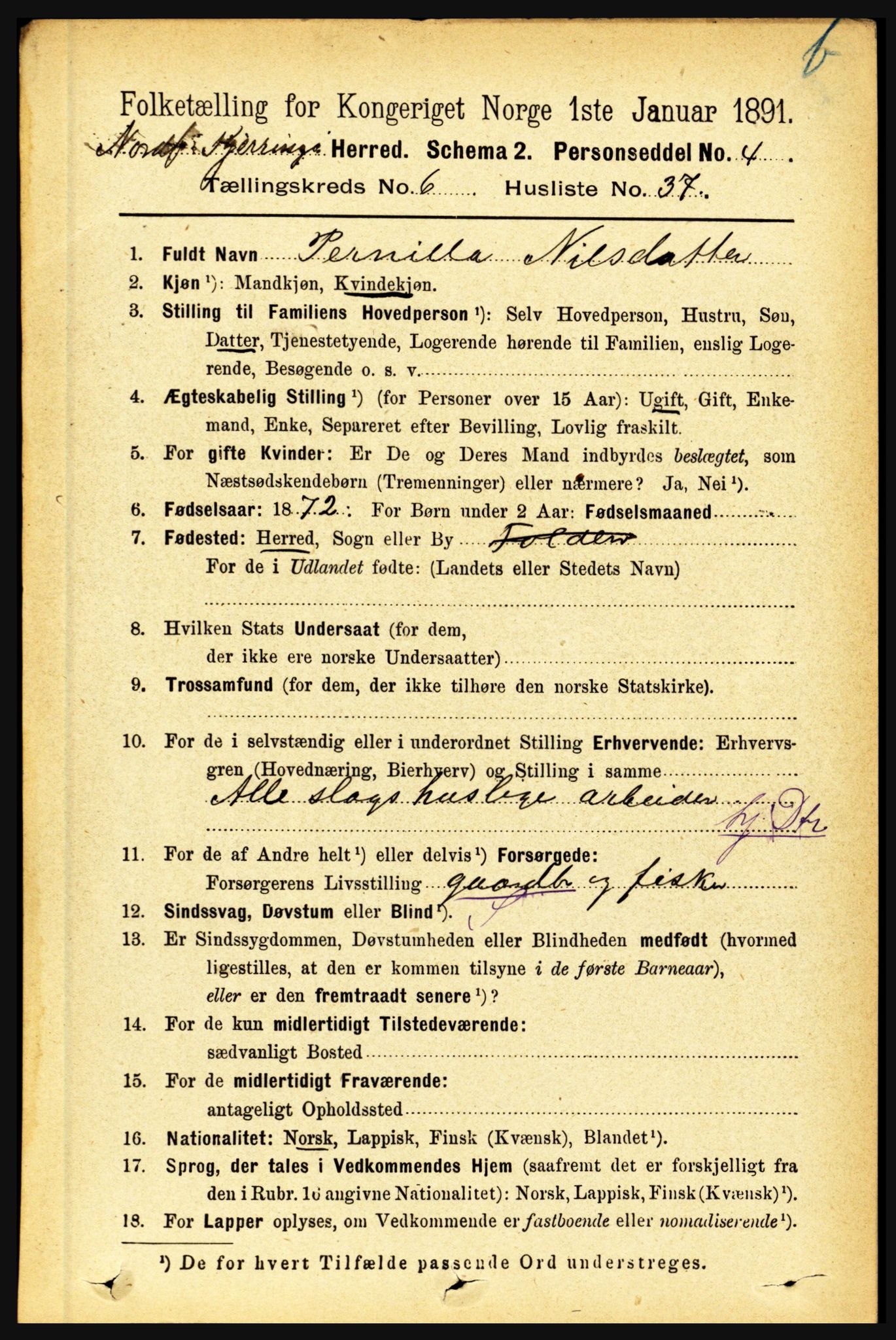 RA, 1891 census for 1846 Nordfold-Kjerringøy, 1891, p. 1633