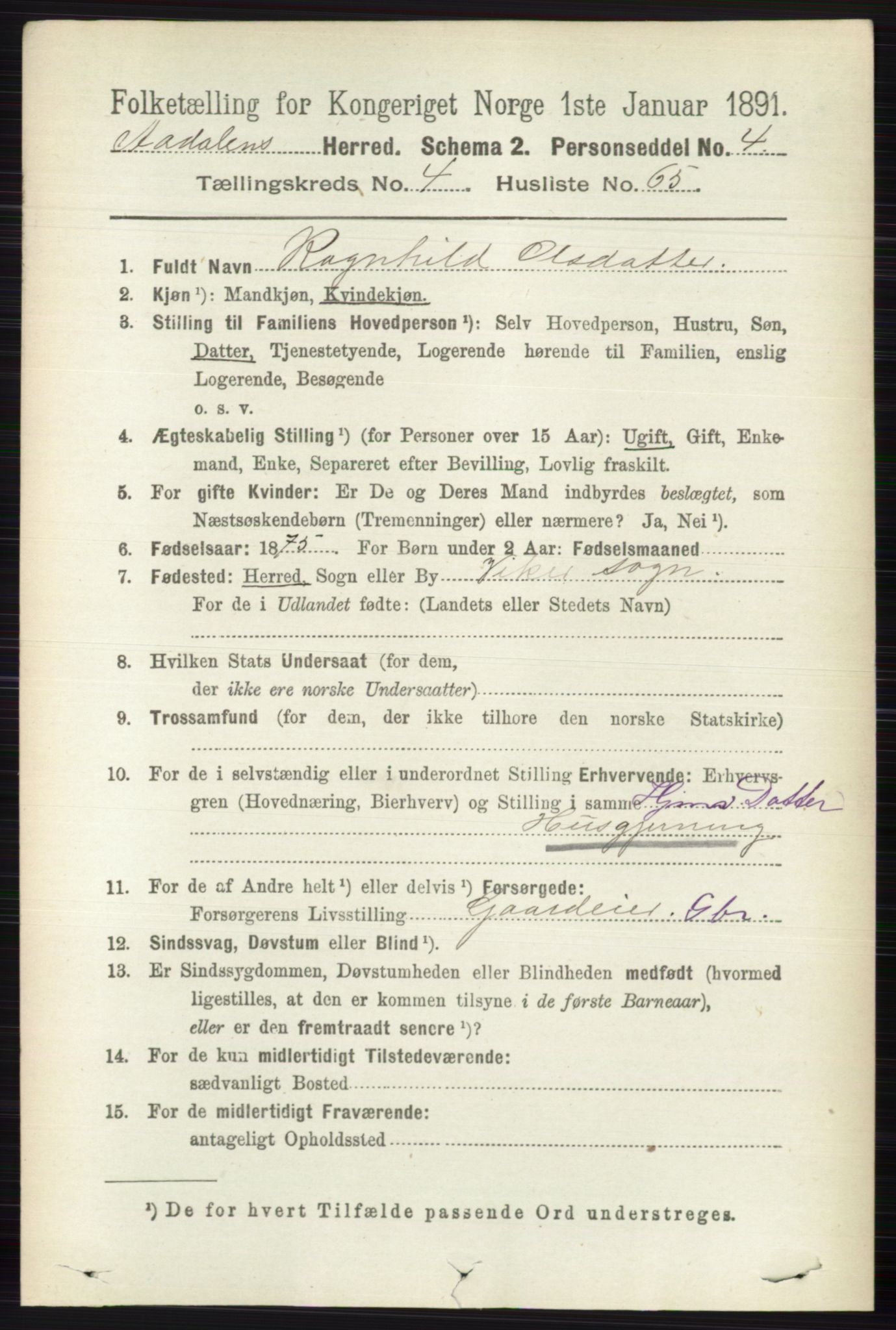 RA, 1891 census for 0614 Ådal, 1891, p. 1903