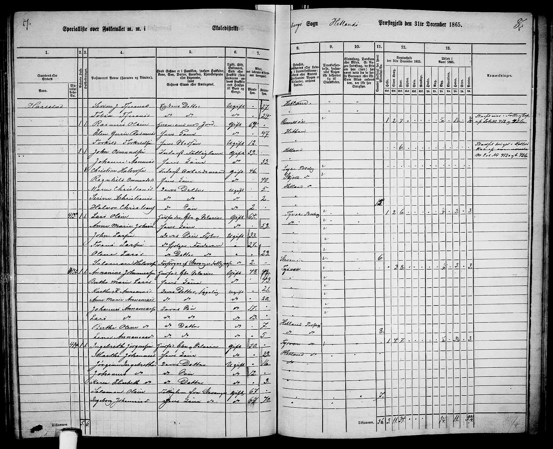 RA, 1865 census for Hetland, 1865, p. 189