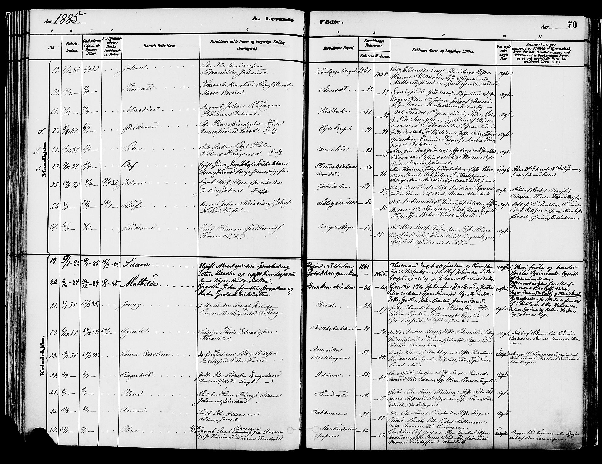 Elverum prestekontor, AV/SAH-PREST-044/H/Ha/Haa/L0013: Parish register (official) no. 13, 1880-1890, p. 70