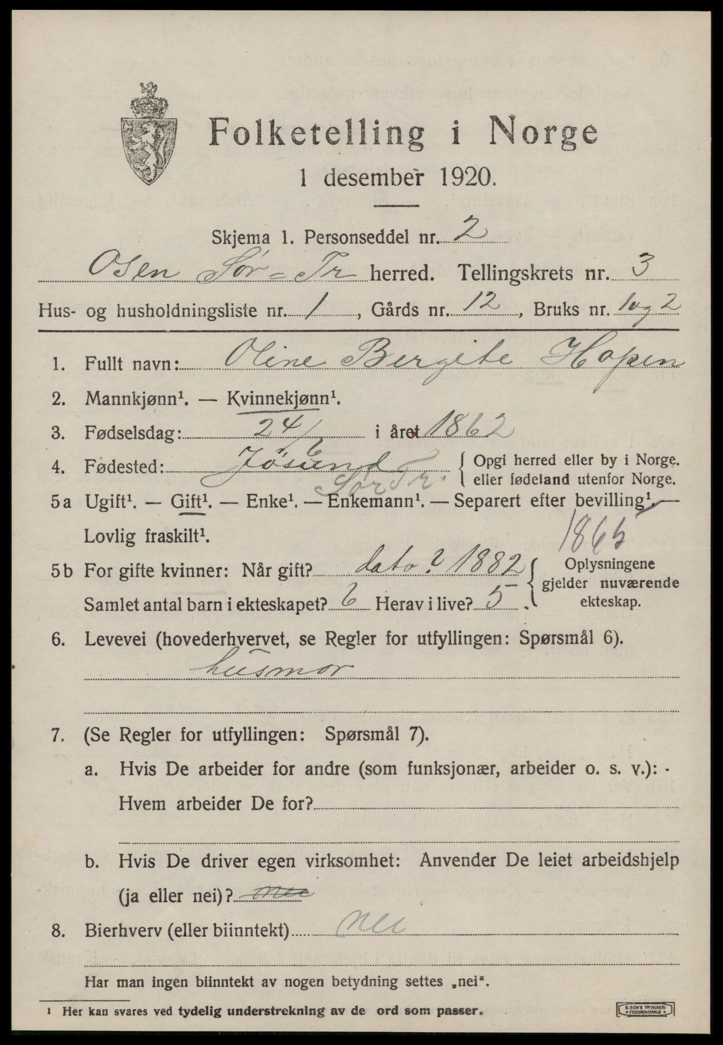 SAT, 1920 census for Osen, 1920, p. 1271