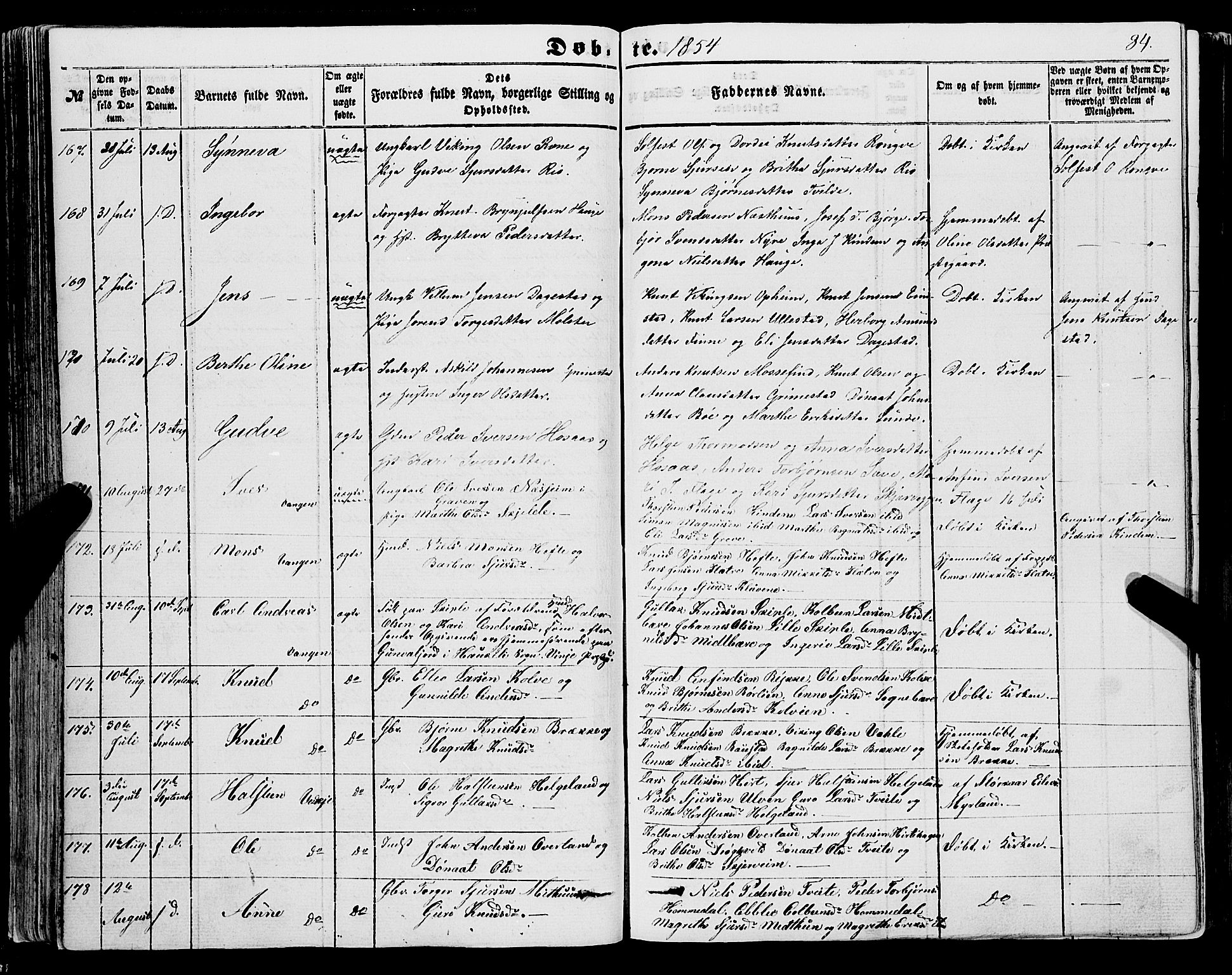 Voss sokneprestembete, AV/SAB-A-79001/H/Haa: Parish register (official) no. A 16, 1849-1863, p. 84