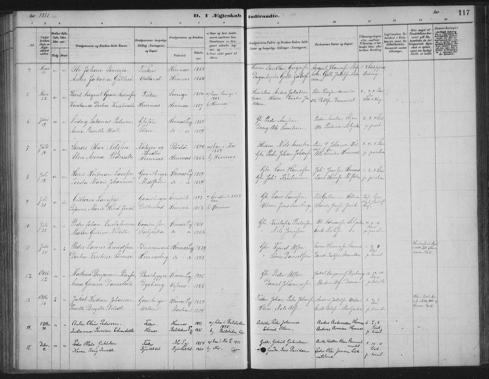 Ministerialprotokoller, klokkerbøker og fødselsregistre - Nordland, AV/SAT-A-1459/825/L0361: Parish register (official) no. 825A15, 1878-1893, p. 117