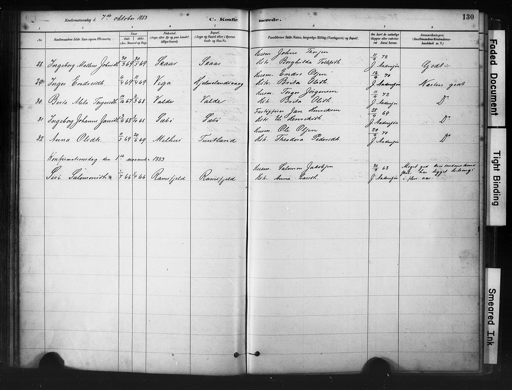 Hjelmeland sokneprestkontor, SAST/A-101843/01/IV/L0014: Parish register (official) no. A 14, 1879-1900, p. 130