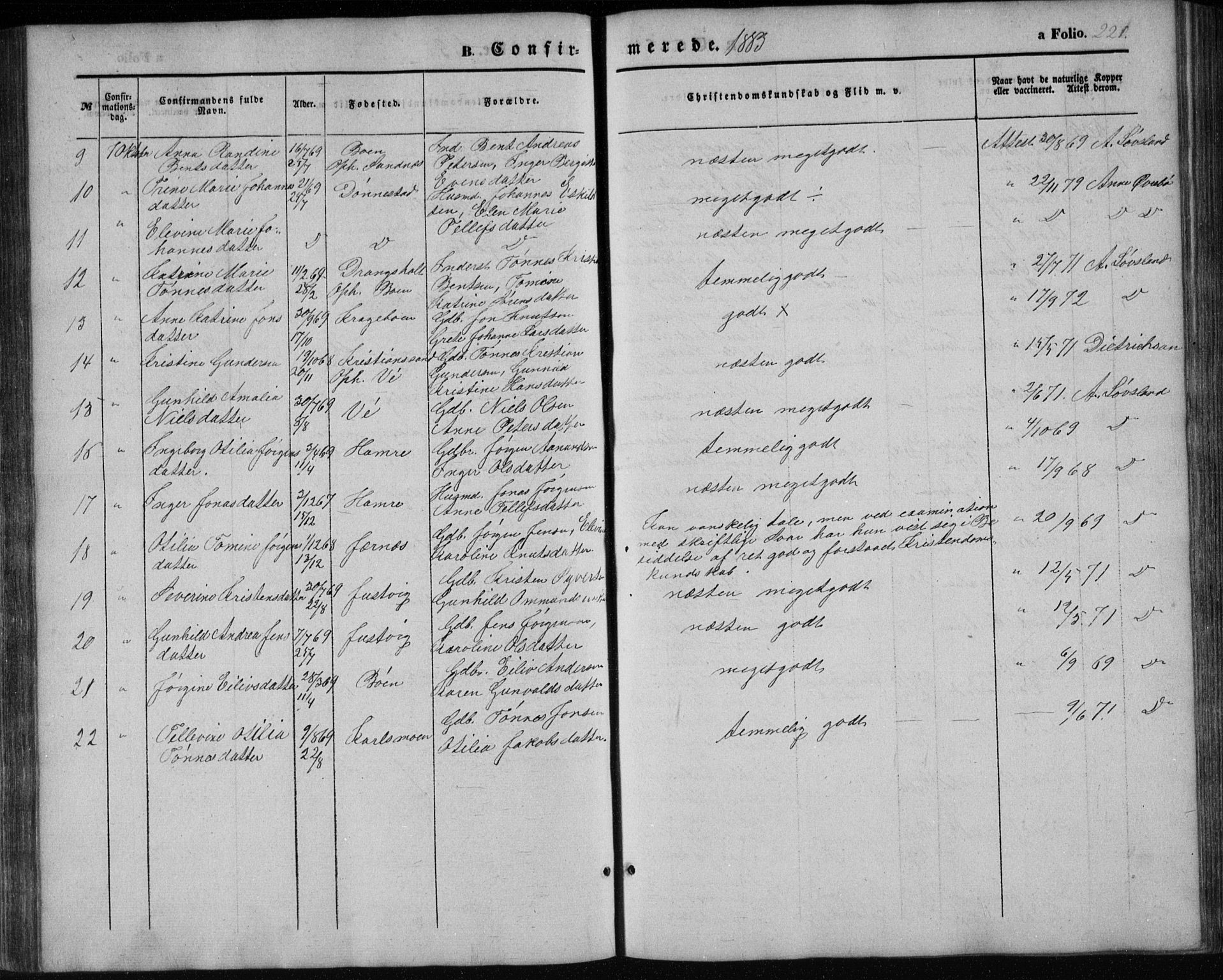 Tveit sokneprestkontor, AV/SAK-1111-0043/F/Fb/L0003: Parish register (copy) no. B 3, 1854-1886, p. 221