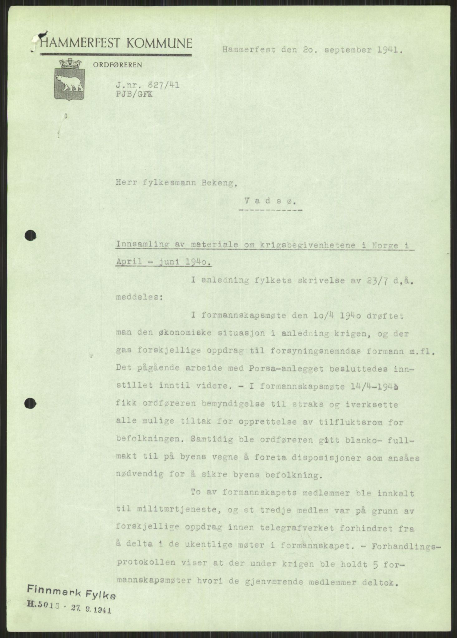 Forsvaret, Forsvarets krigshistoriske avdeling, RA/RAFA-2017/Y/Ya/L0017: II-C-11-31 - Fylkesmenn.  Rapporter om krigsbegivenhetene 1940., 1940, p. 702