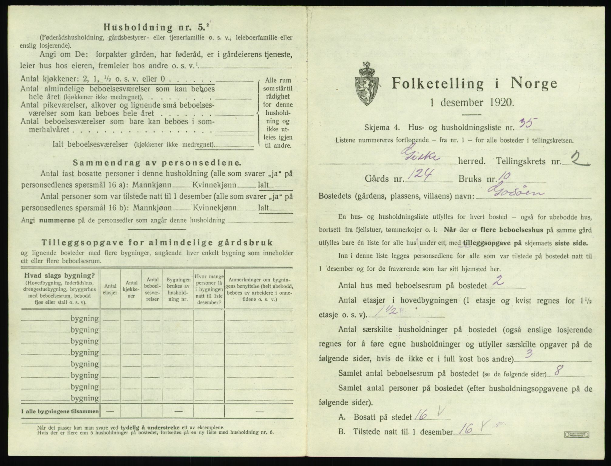 SAT, 1920 census for Giske, 1920, p. 140