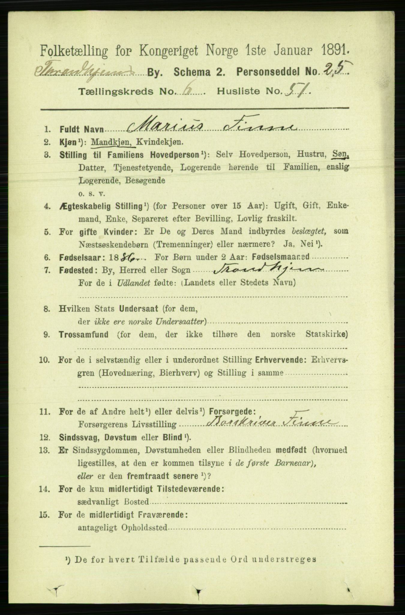 RA, 1891 census for 1601 Trondheim, 1891, p. 5868