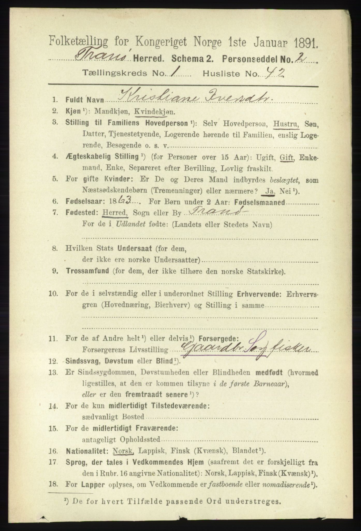 RA, 1891 census for 1927 Tranøy, 1891, p. 345