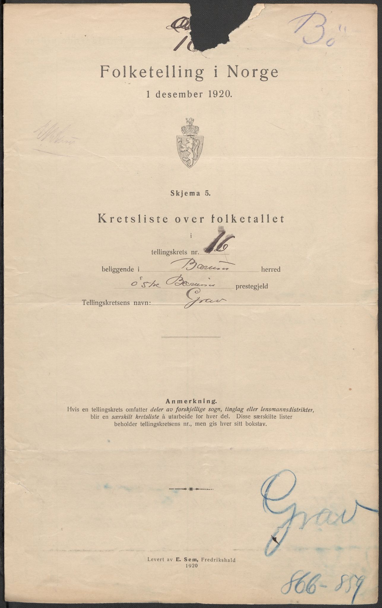 SAO, 1920 census for Bærum, 1920, p. 97