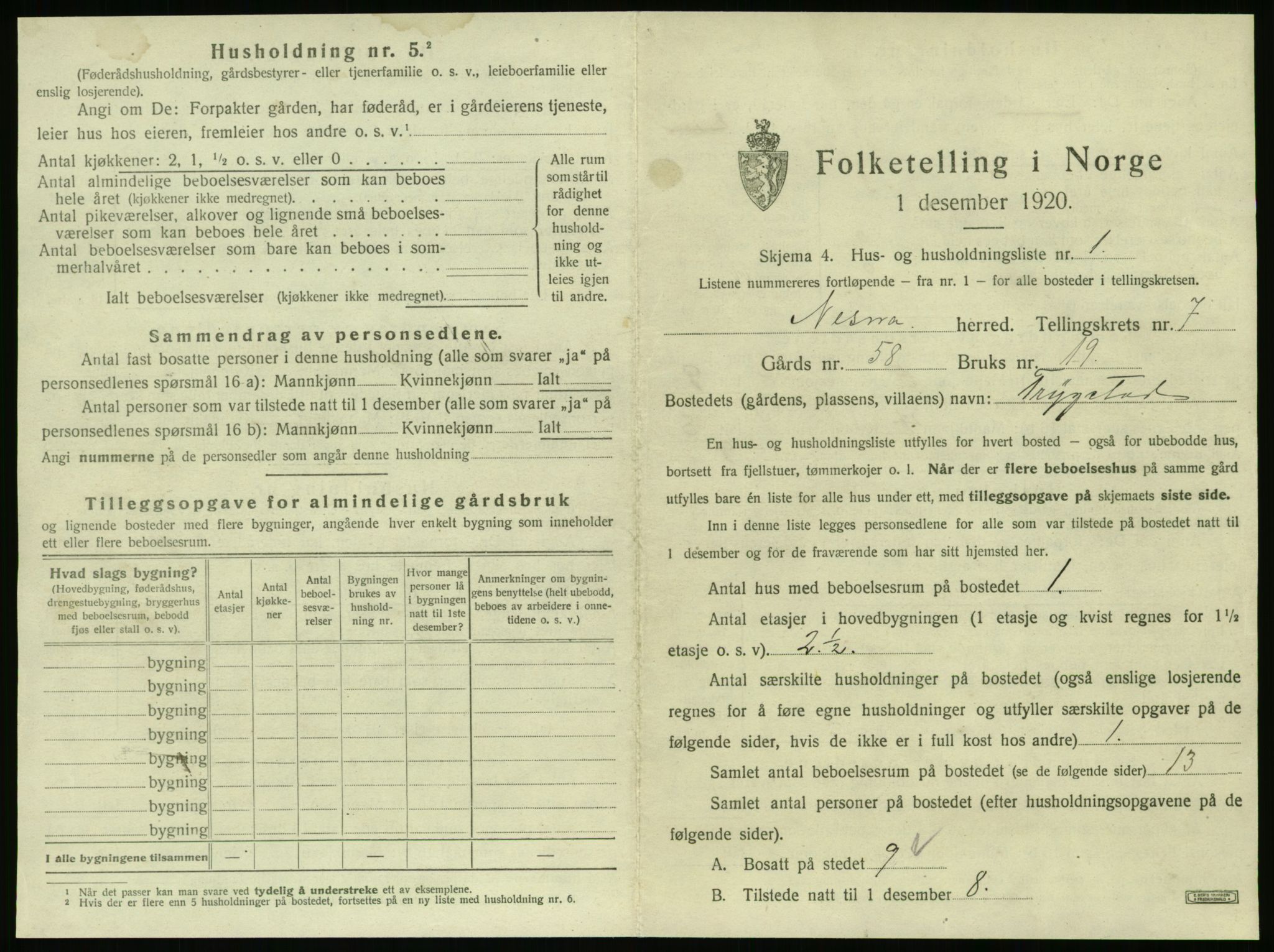 SAT, 1920 census for Nesna, 1920, p. 758