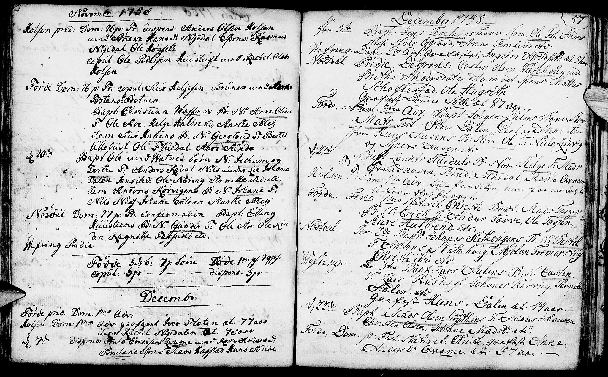 Førde sokneprestembete, AV/SAB-A-79901/H/Haa/Haaa/L0003: Parish register (official) no. A 3, 1749-1764, p. 57