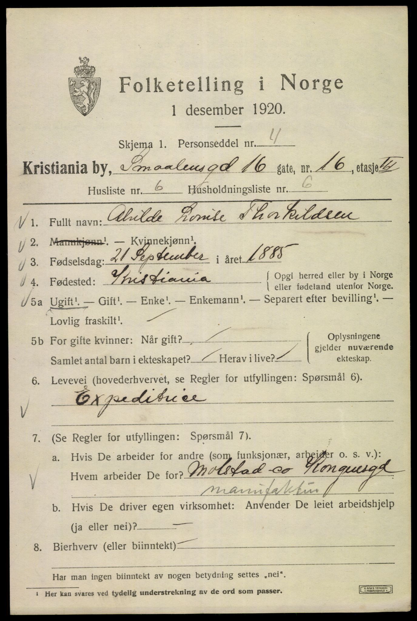 SAO, 1920 census for Kristiania, 1920, p. 518771