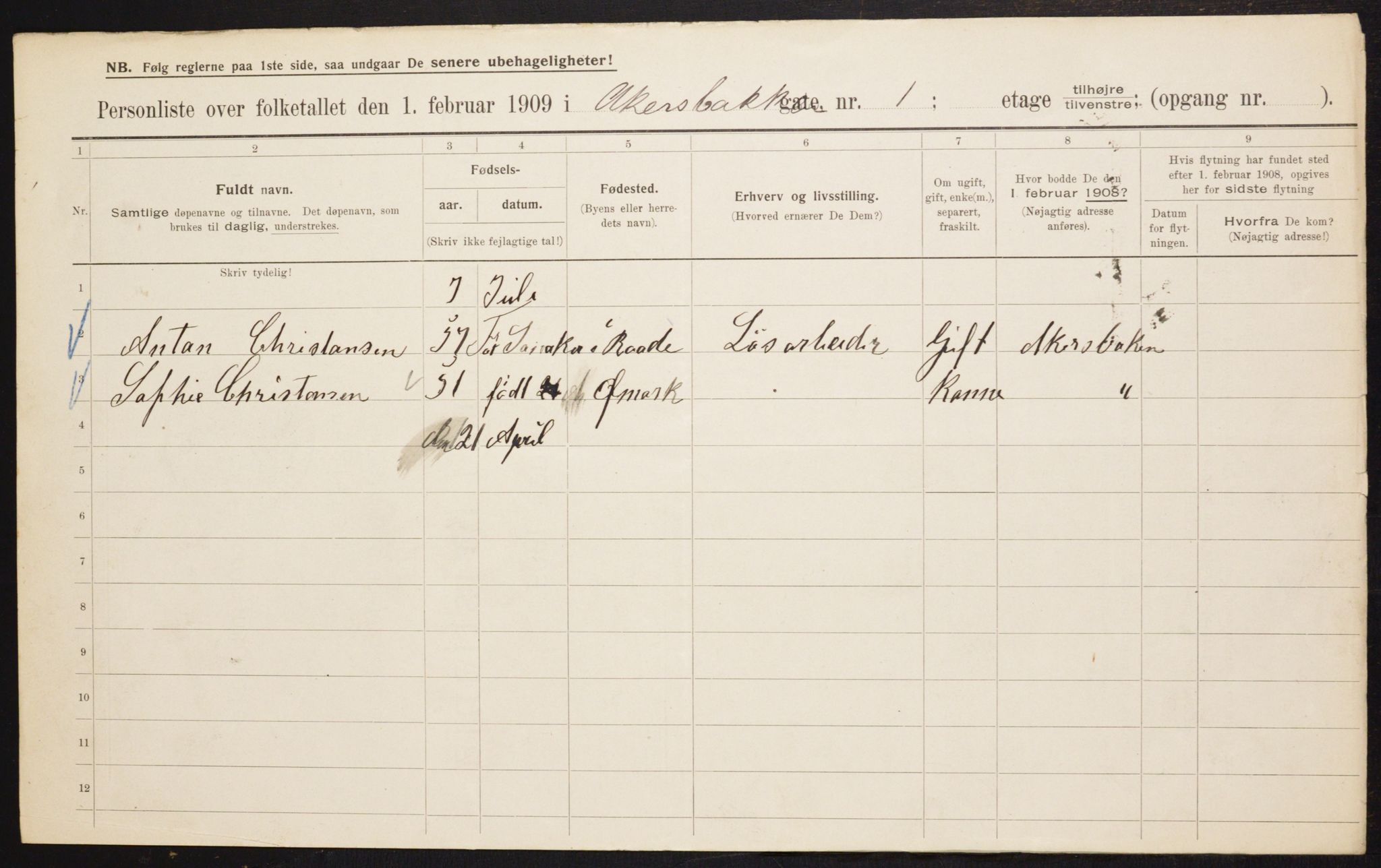 OBA, Municipal Census 1909 for Kristiania, 1909, p. 30