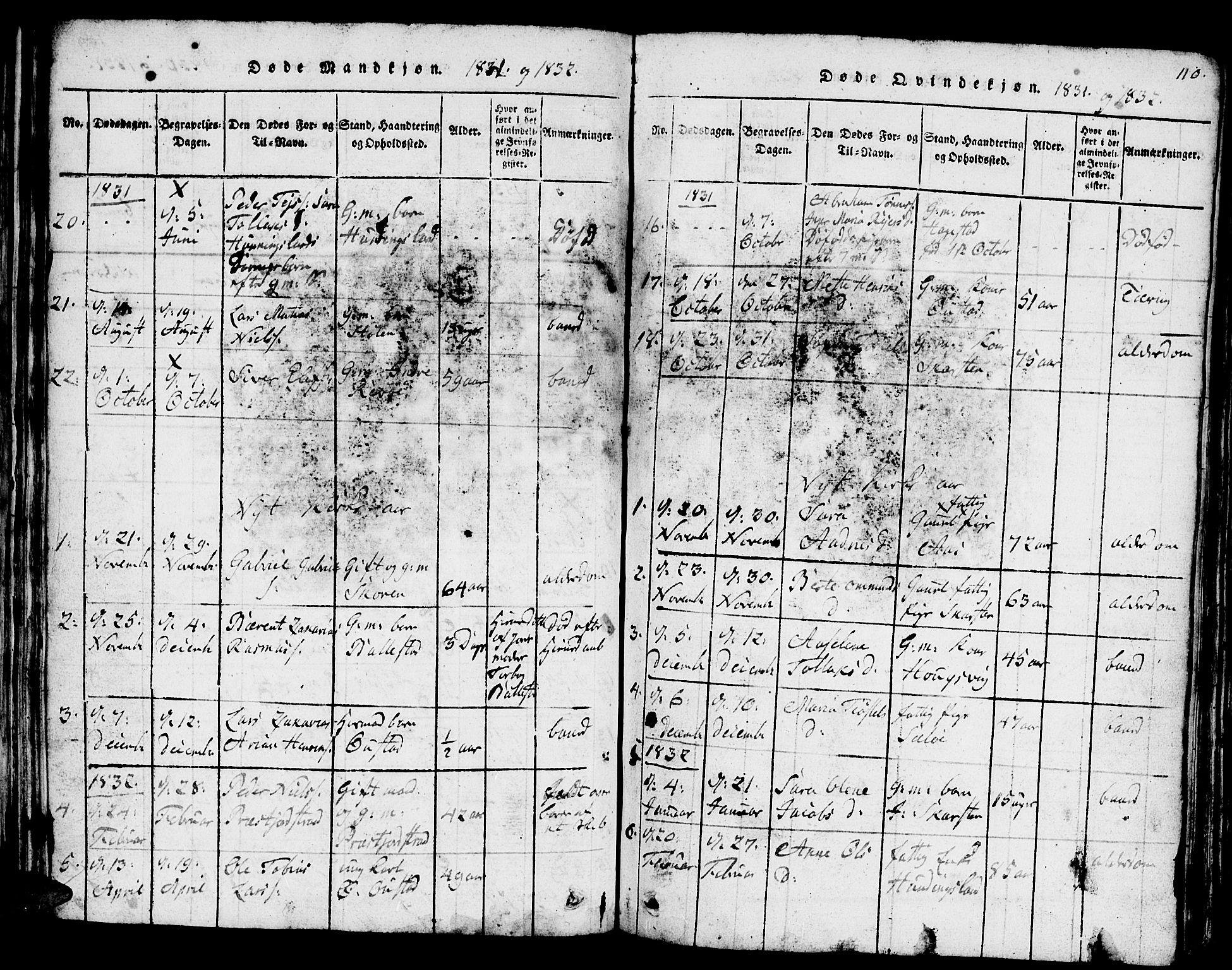 Lyngdal sokneprestkontor, SAK/1111-0029/F/Fb/Fba/L0001: Parish register (copy) no. B 1, 1816-1876, p. 110