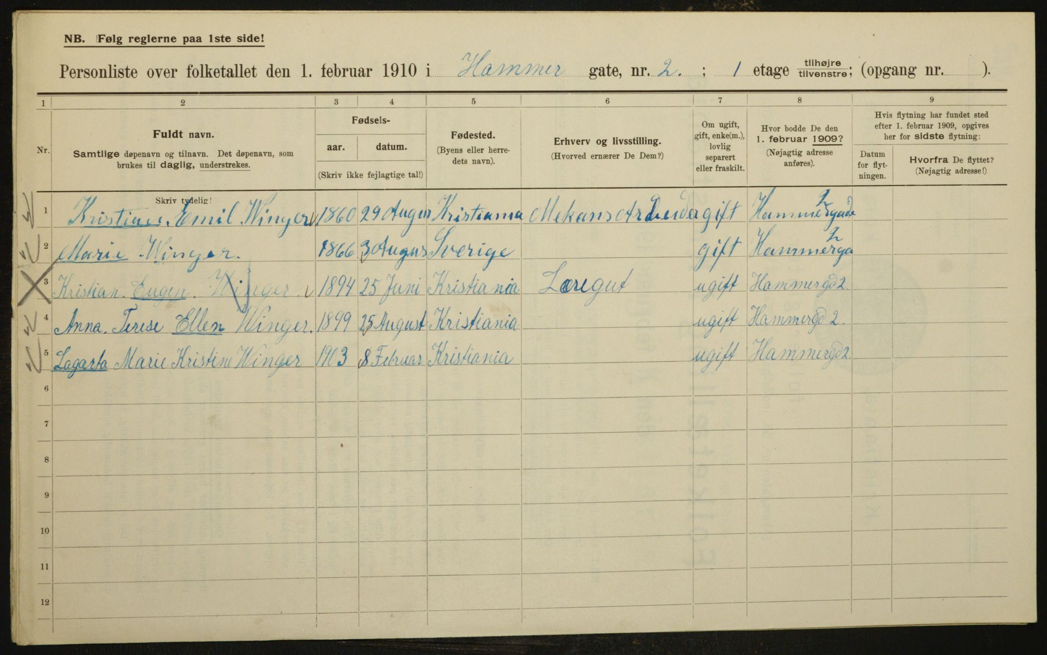 OBA, Municipal Census 1910 for Kristiania, 1910, p. 32192