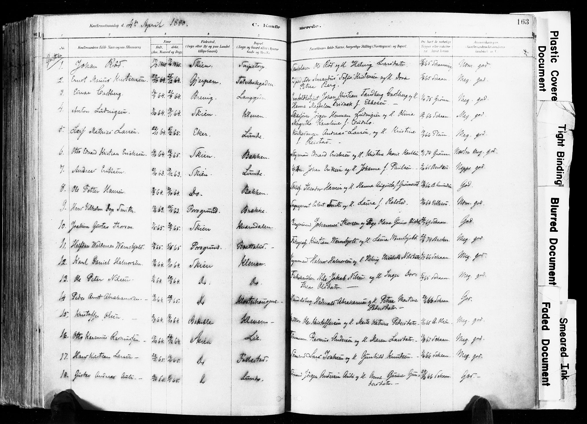 Skien kirkebøker, SAKO/A-302/F/Fa/L0009: Parish register (official) no. 9, 1878-1890, p. 163