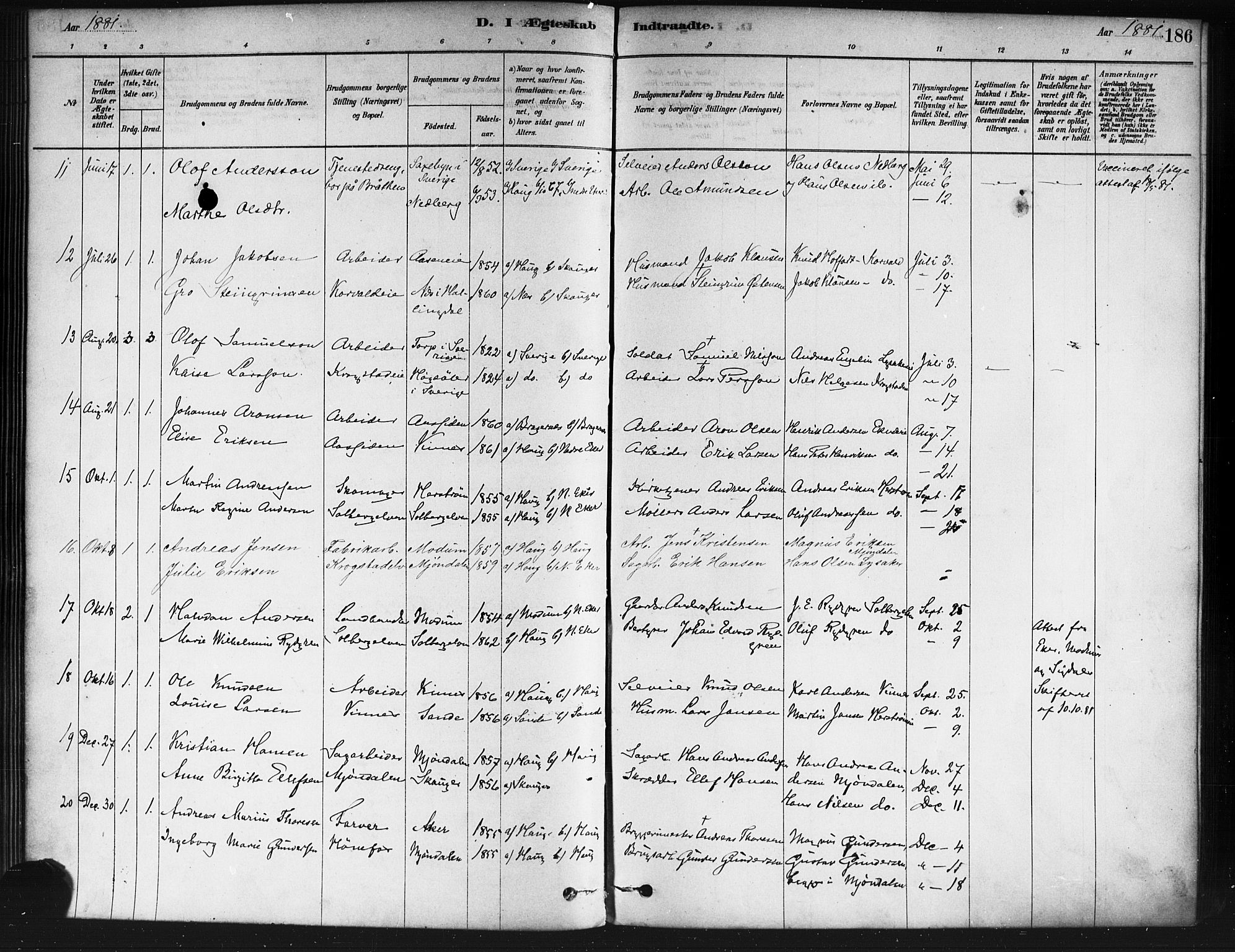Nedre Eiker kirkebøker, SAKO/A-612/F/Fa/L0002: Parish register (official) no. 2, 1878-1885, p. 186