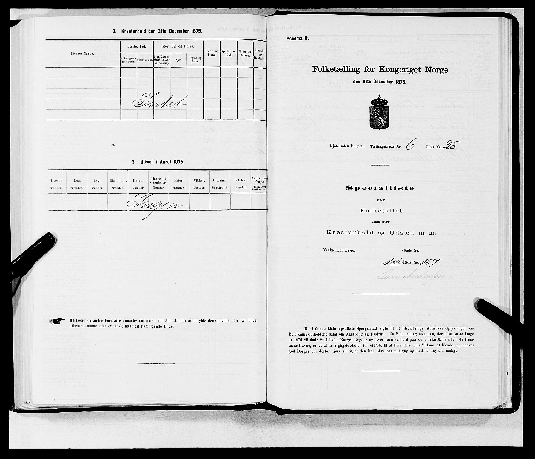 SAB, 1875 census for 1301 Bergen, 1875, p. 309