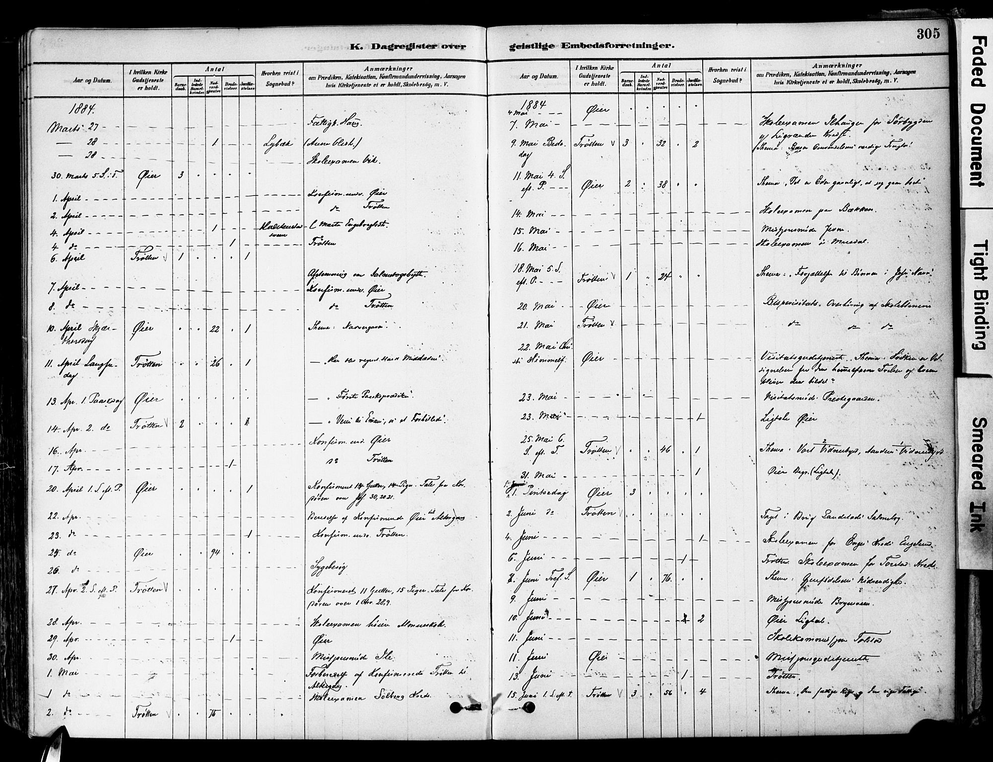 Øyer prestekontor, AV/SAH-PREST-084/H/Ha/Haa/L0008: Parish register (official) no. 8, 1878-1897, p. 305