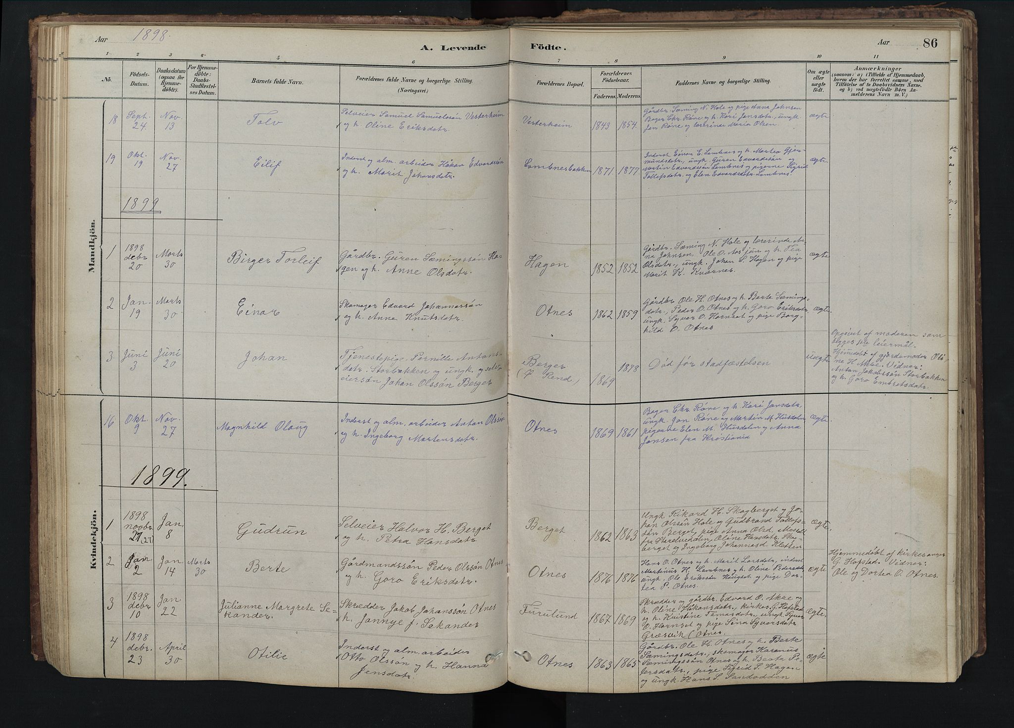 Rendalen prestekontor, SAH/PREST-054/H/Ha/Hab/L0009: Parish register (copy) no. 9, 1879-1902, p. 86