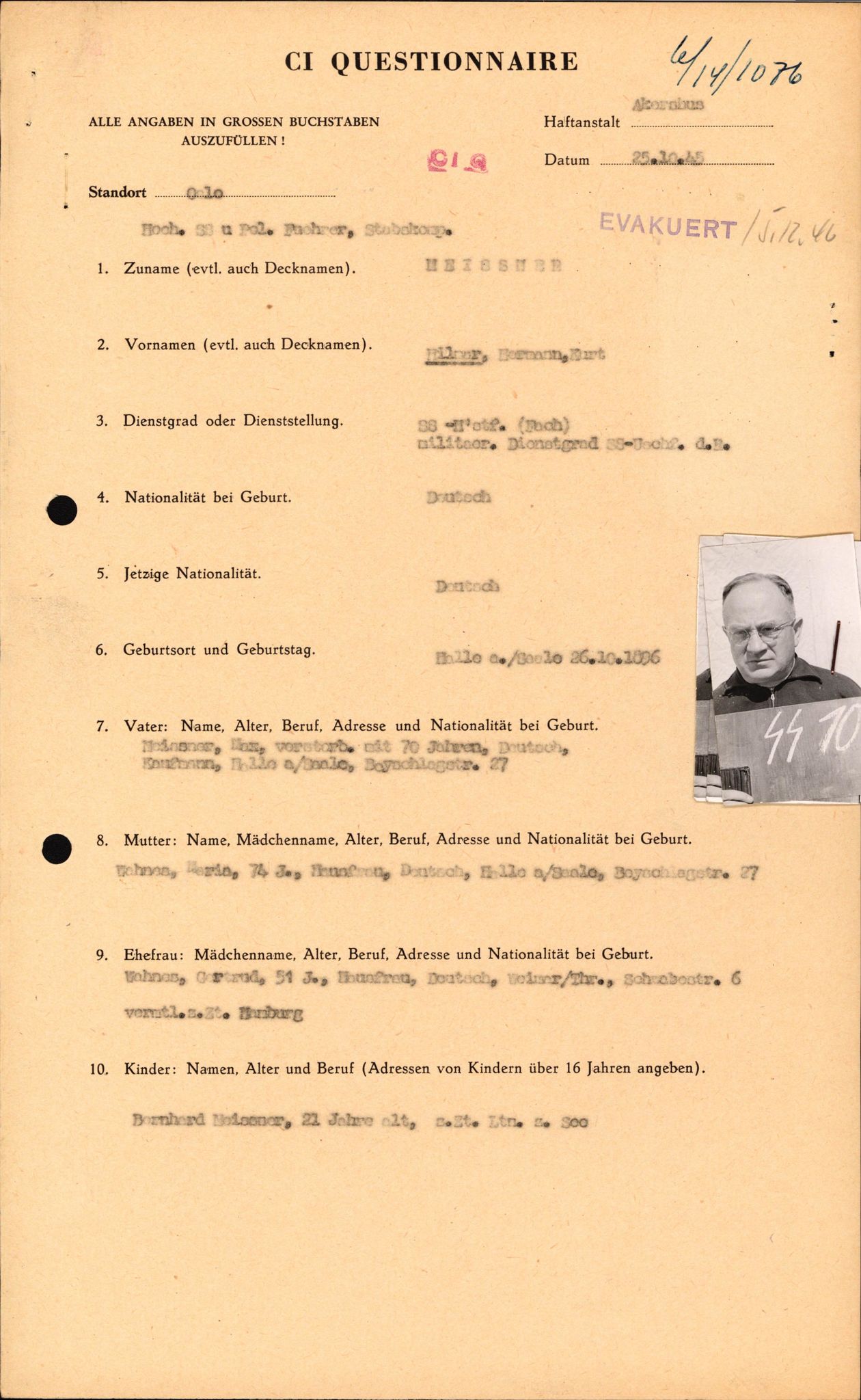 Forsvaret, Forsvarets overkommando II, AV/RA-RAFA-3915/D/Db/L0021: CI Questionaires. Tyske okkupasjonsstyrker i Norge. Tyskere., 1945-1946, p. 332