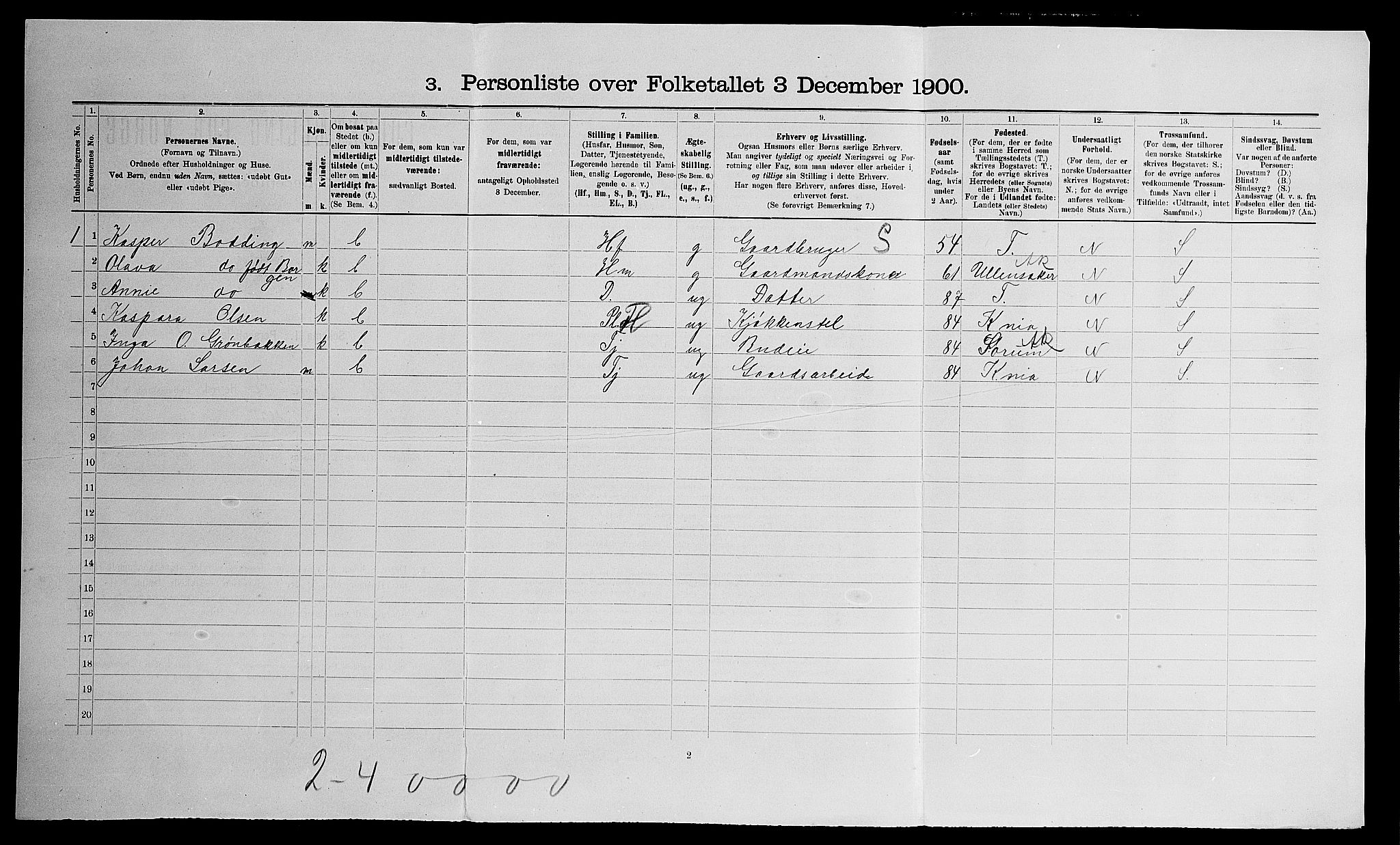 SAO, 1900 census for Nes, 1900