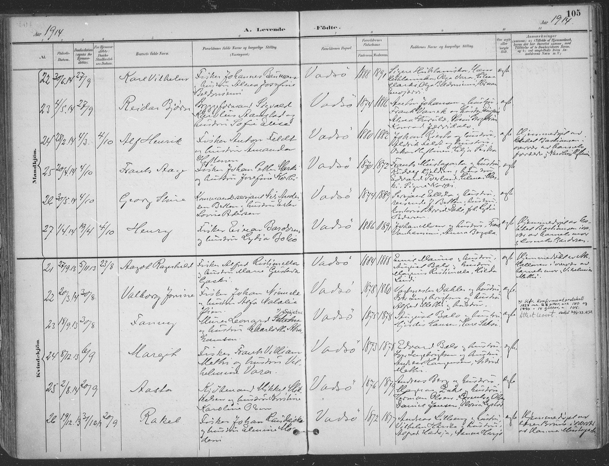 Vadsø sokneprestkontor, SATØ/S-1325/H/Ha/L0007kirke: Parish register (official) no. 7, 1896-1916, p. 105