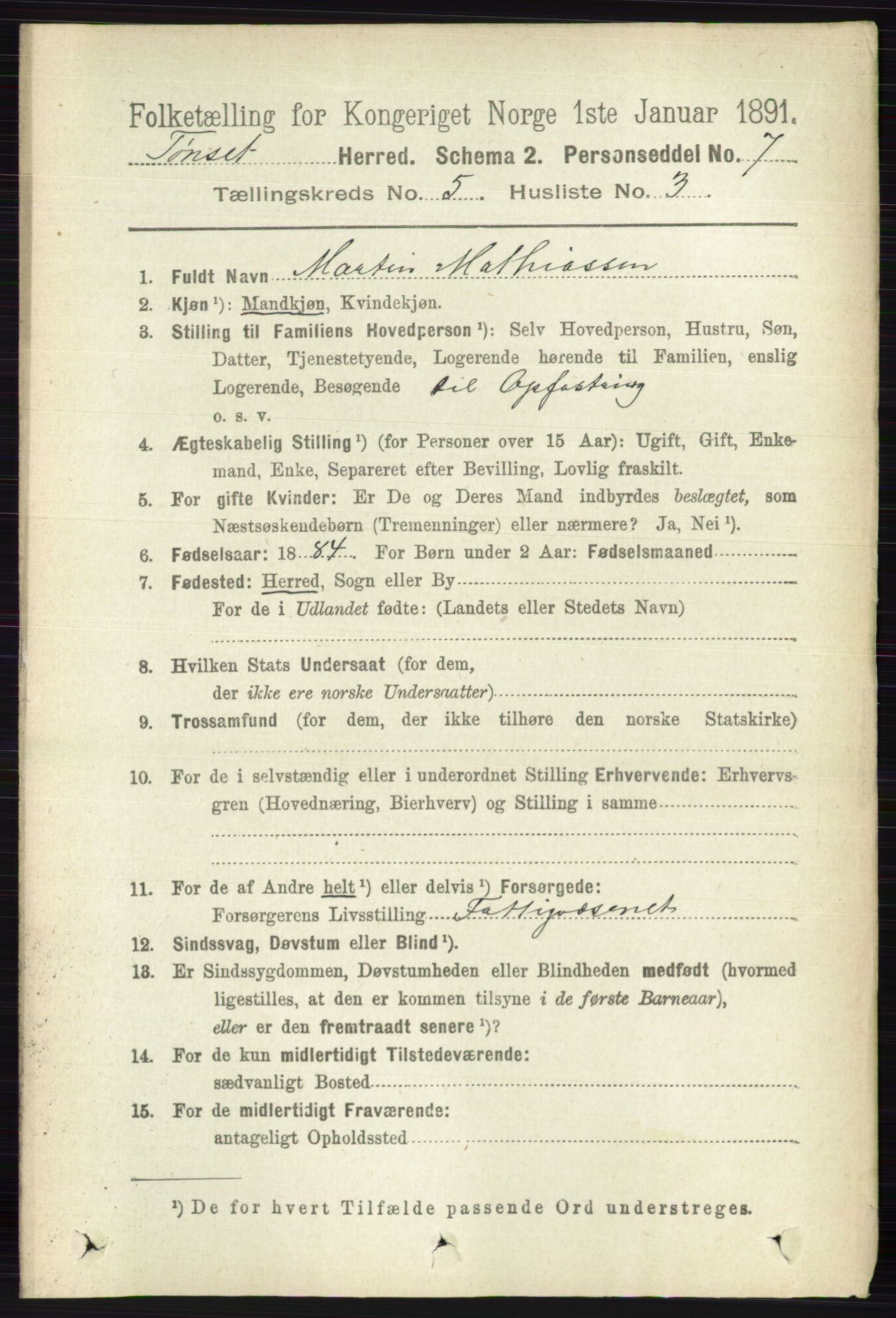 RA, 1891 census for 0437 Tynset, 1891, p. 1097