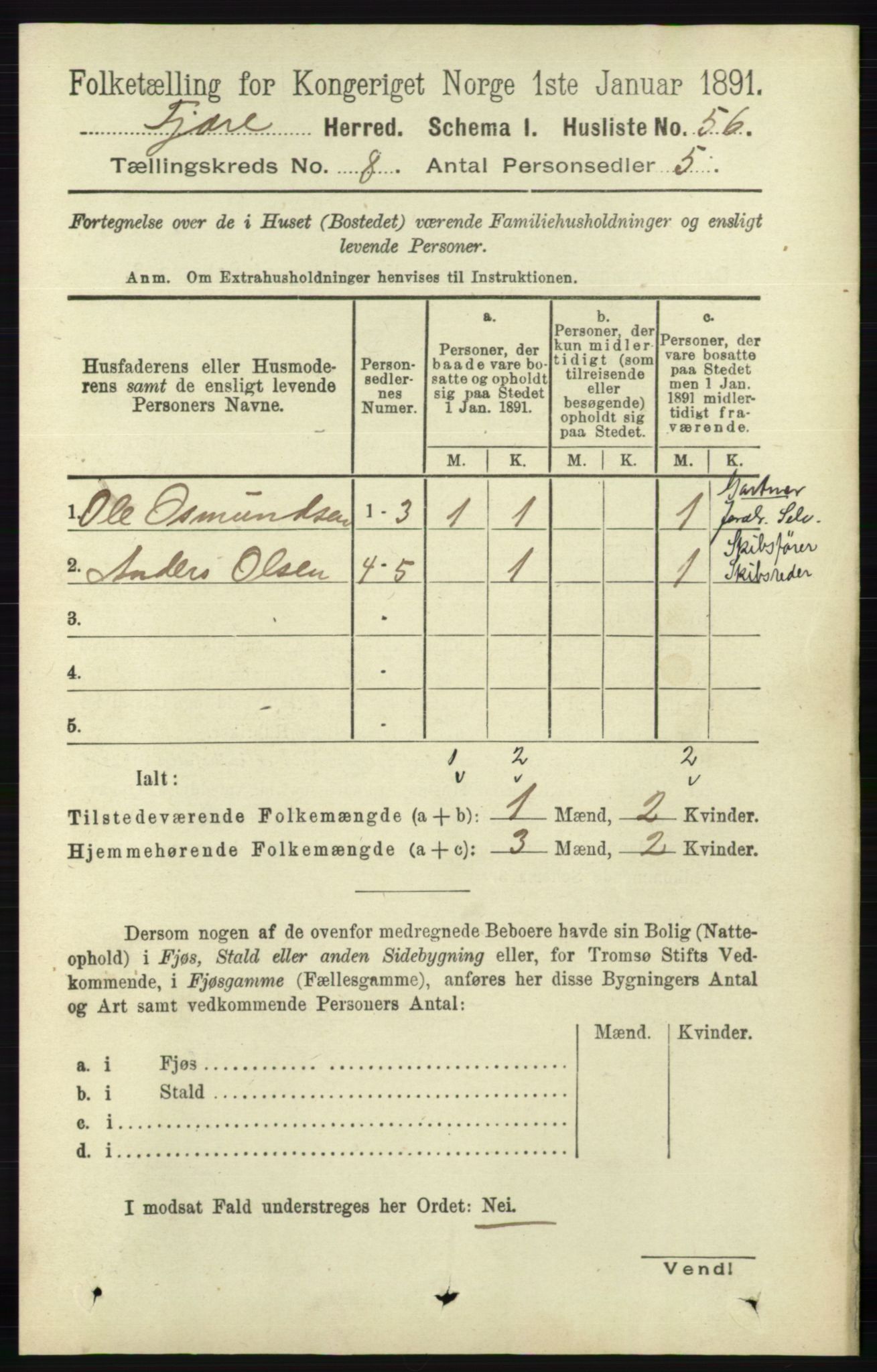 RA, 1891 census for 0923 Fjære, 1891, p. 3734