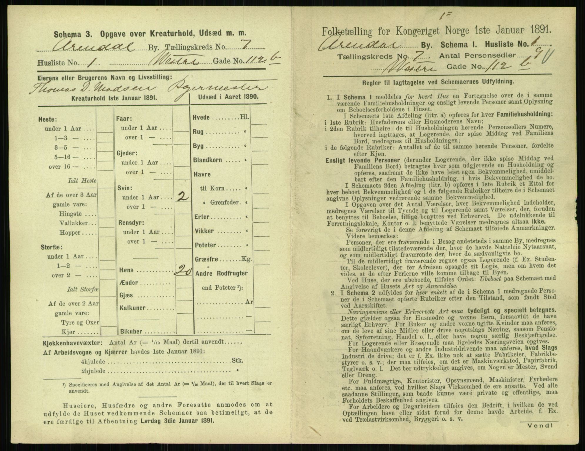 RA, 1891 census for 0903 Arendal, 1891, p. 358