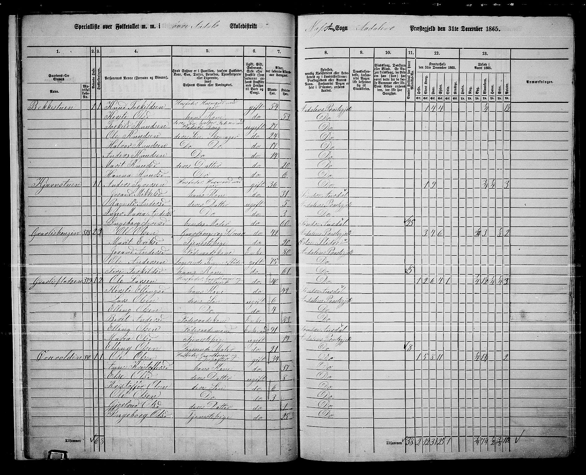 RA, 1865 census for Ådal, 1865, p. 19