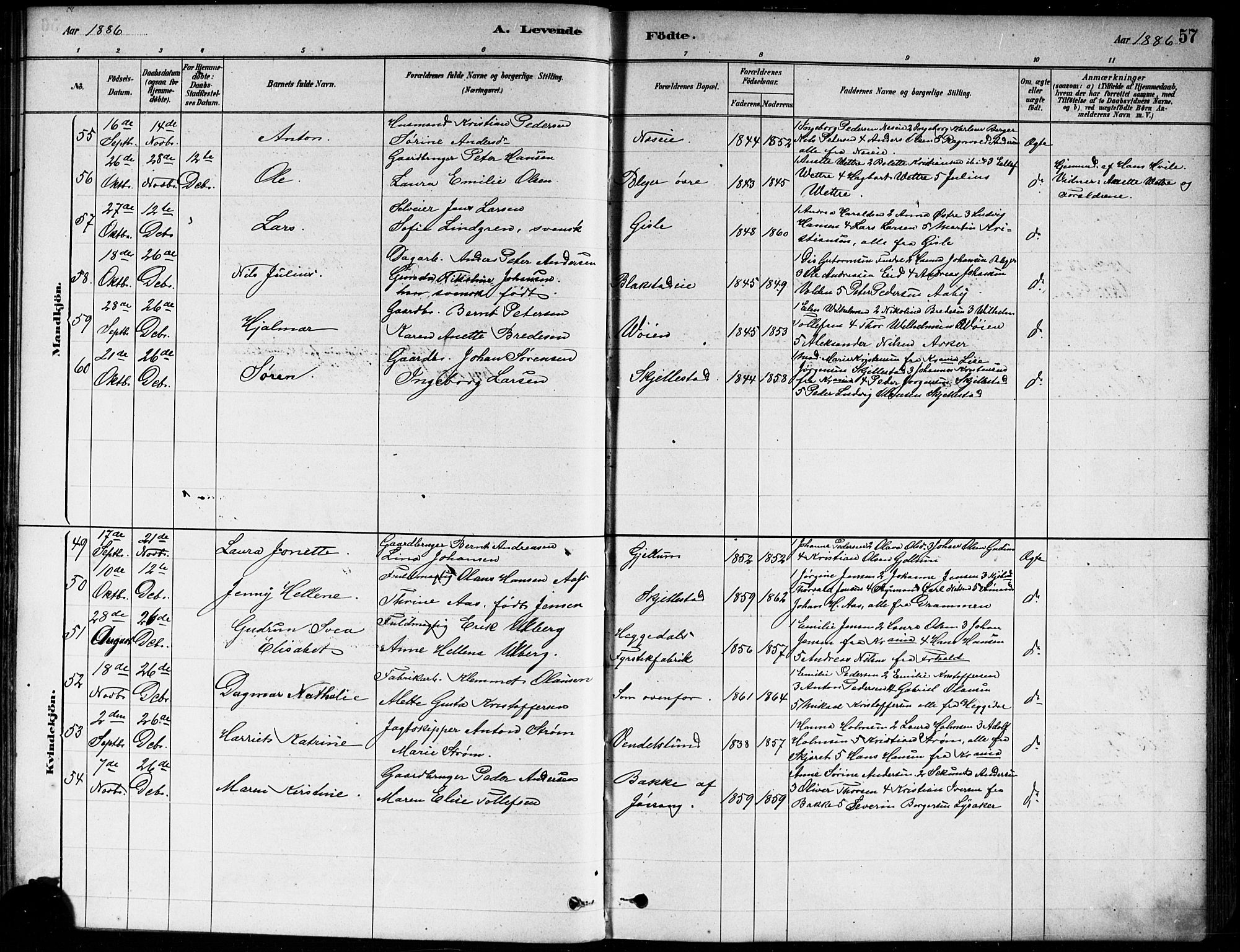 Asker prestekontor Kirkebøker, AV/SAO-A-10256a/F/Fa/L0013: Parish register (official) no. I 13, 1879-1896, p. 57