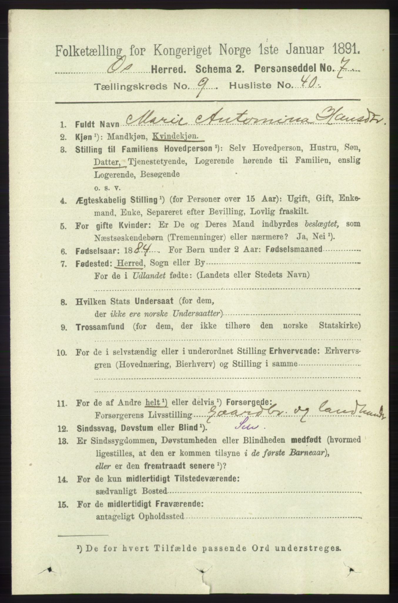 RA, 1891 census for 1243 Os, 1891, p. 2205