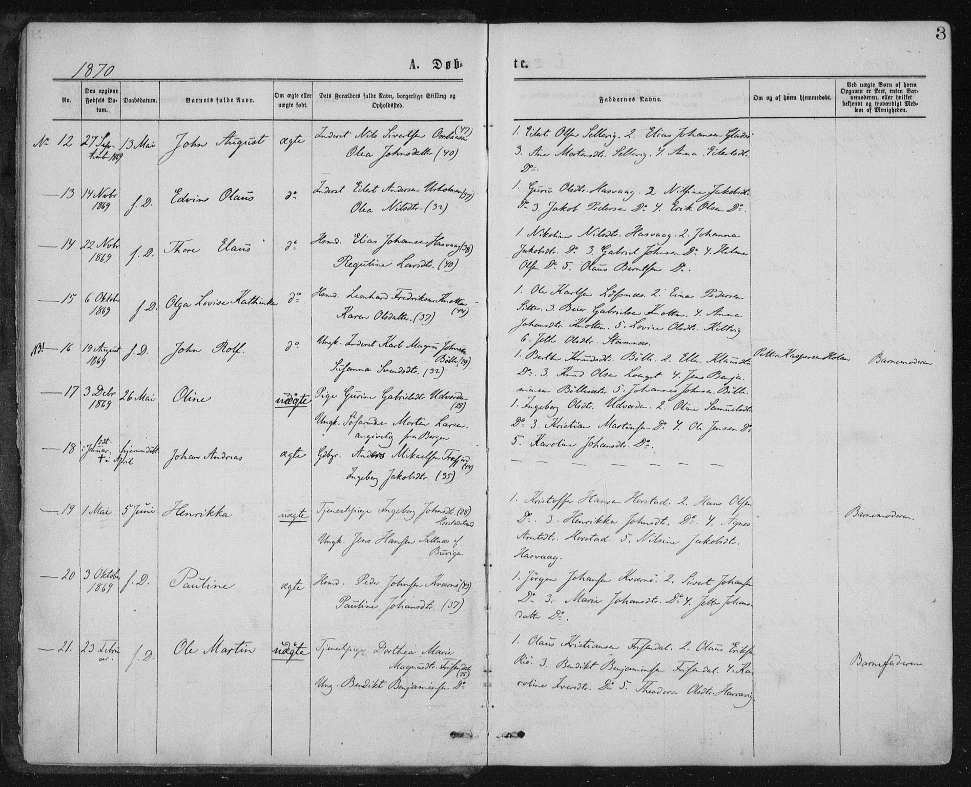Ministerialprotokoller, klokkerbøker og fødselsregistre - Nord-Trøndelag, SAT/A-1458/771/L0596: Parish register (official) no. 771A03, 1870-1884, p. 3