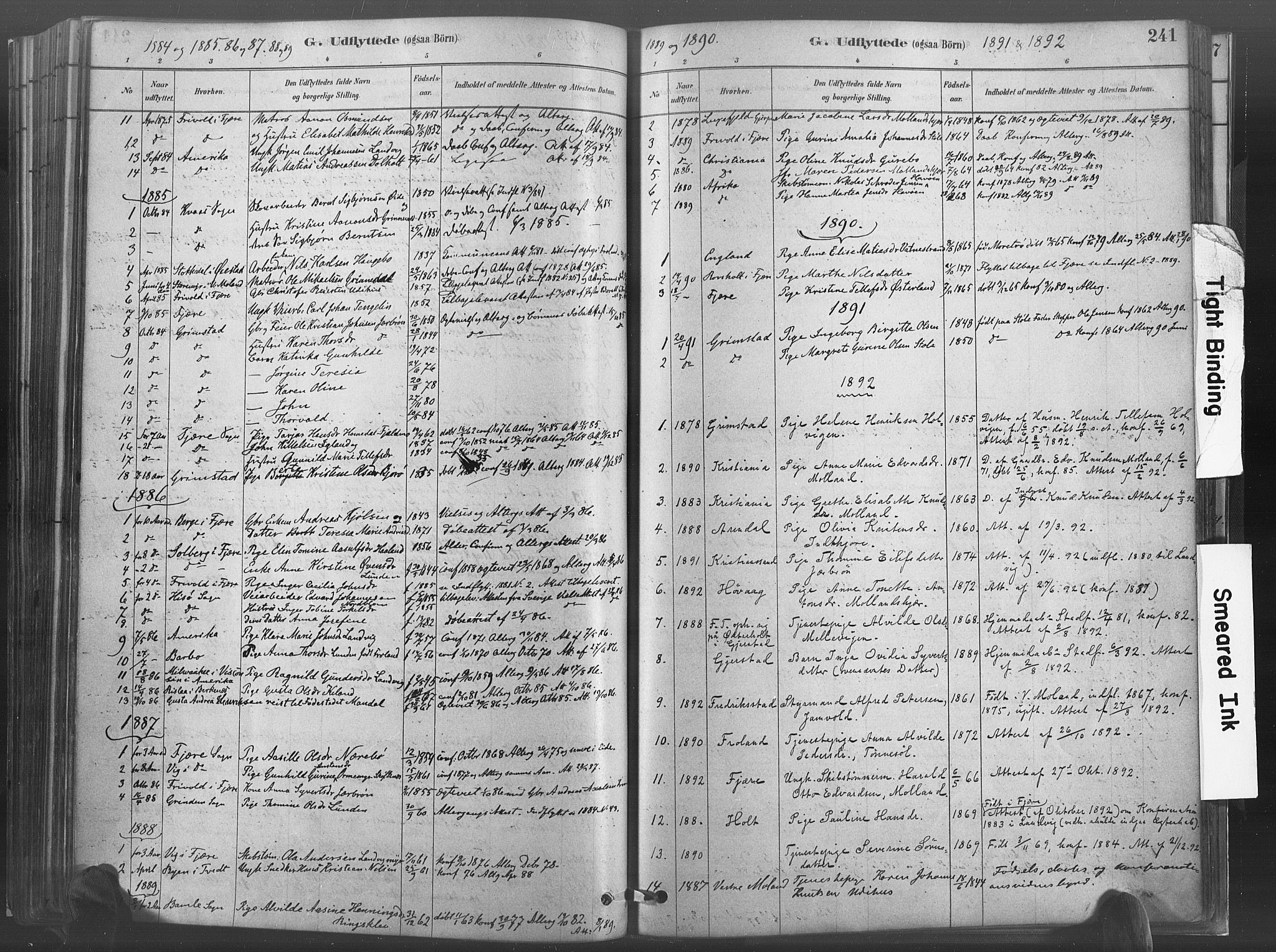 Hommedal sokneprestkontor, SAK/1111-0023/F/Fa/Fab/L0006: Parish register (official) no. A 6, 1878-1897, p. 241
