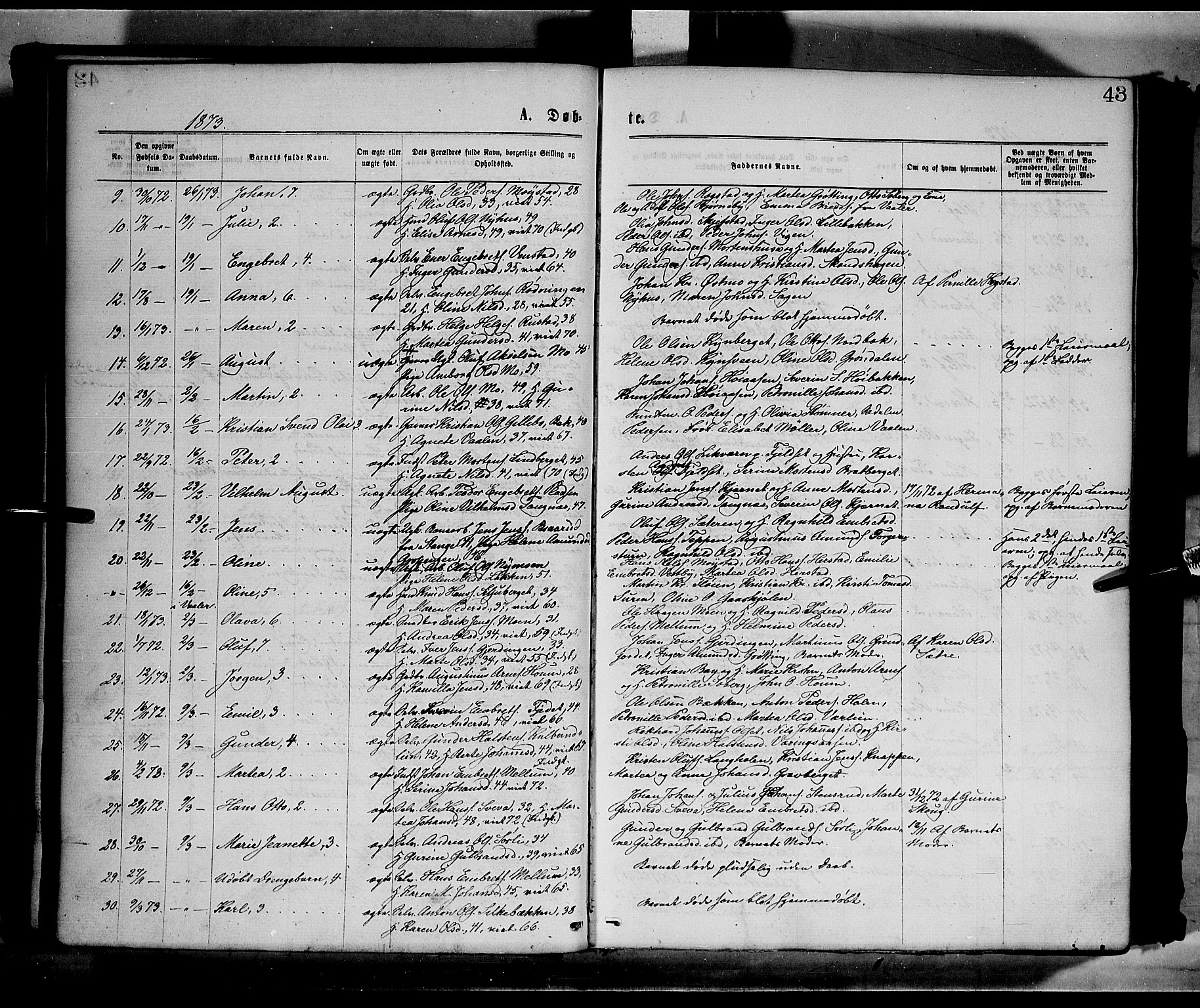 Elverum prestekontor, SAH/PREST-044/H/Ha/Haa/L0011: Parish register (official) no. 11, 1869-1879, p. 43