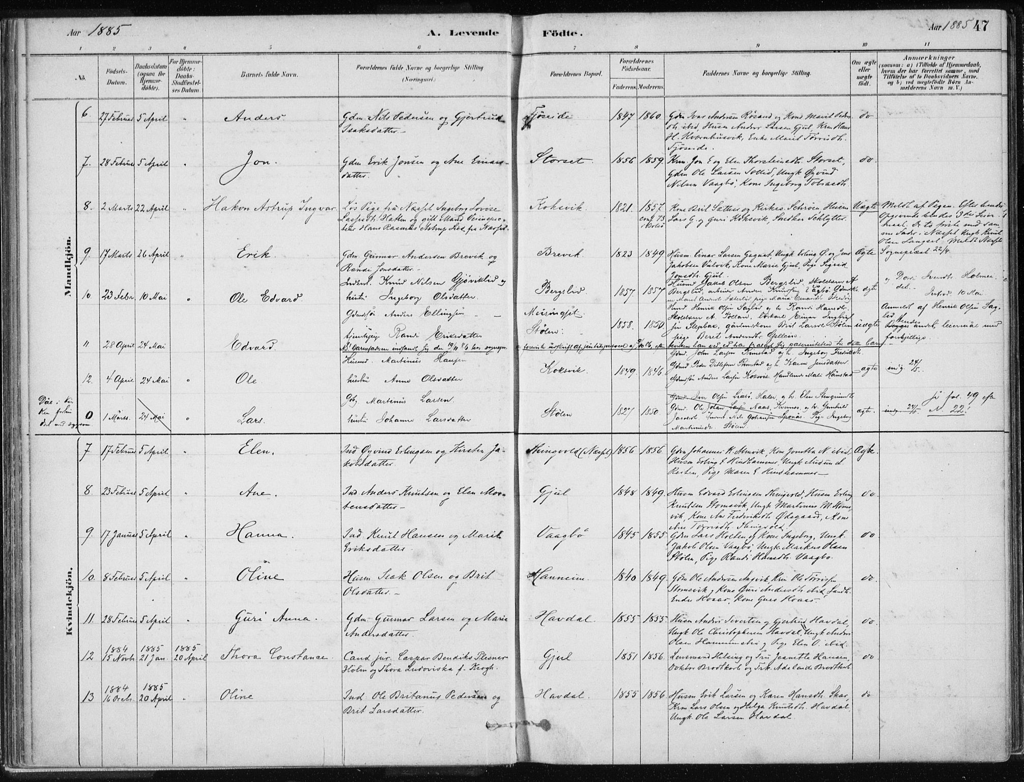 Ministerialprotokoller, klokkerbøker og fødselsregistre - Møre og Romsdal, AV/SAT-A-1454/586/L0987: Parish register (official) no. 586A13, 1879-1892, p. 47