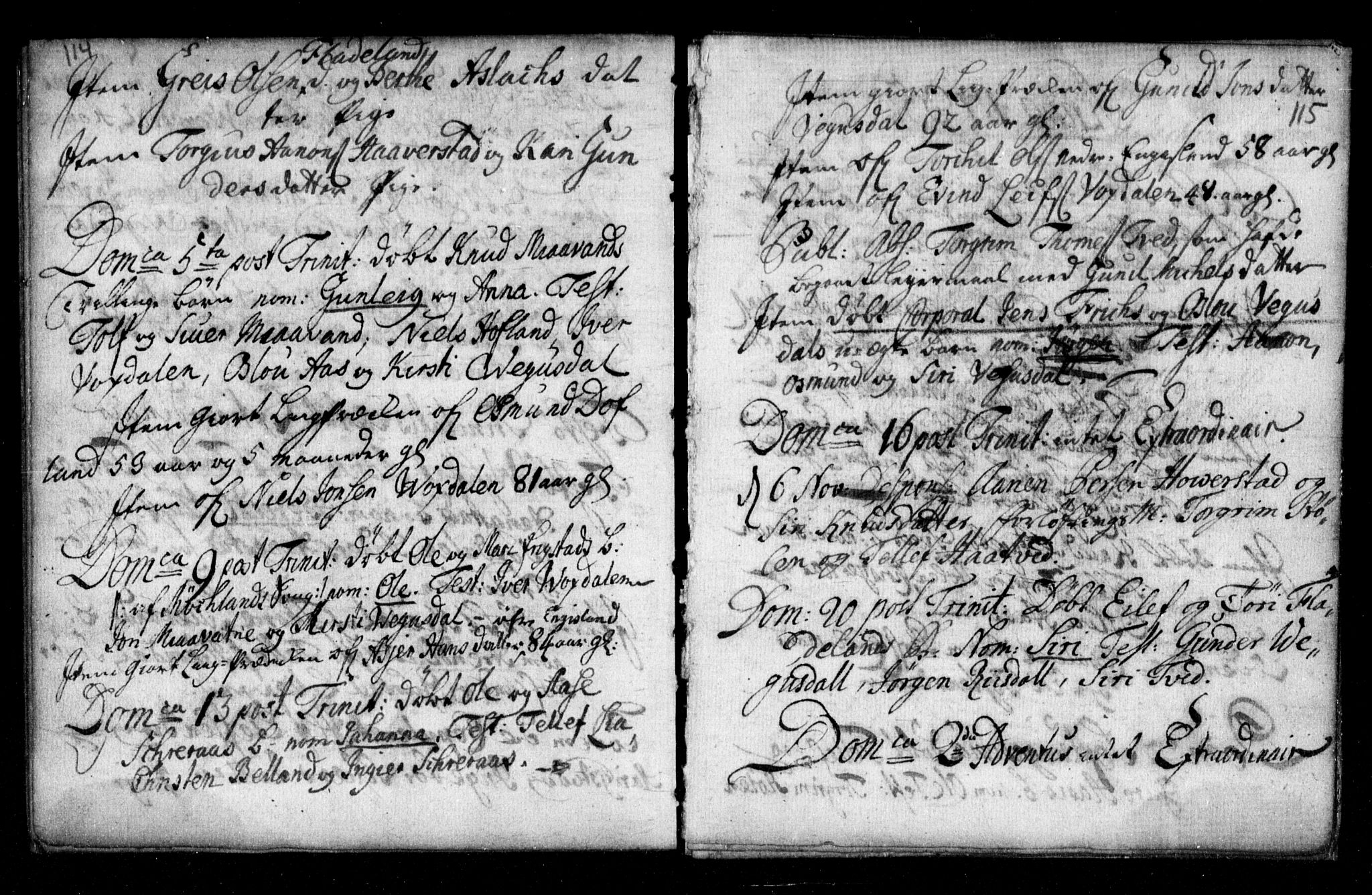 Herefoss sokneprestkontor, SAK/1111-0019/F/Fa/Fab/L0001: Parish register (official) no. A 1, 1704-1779, p. 114-115