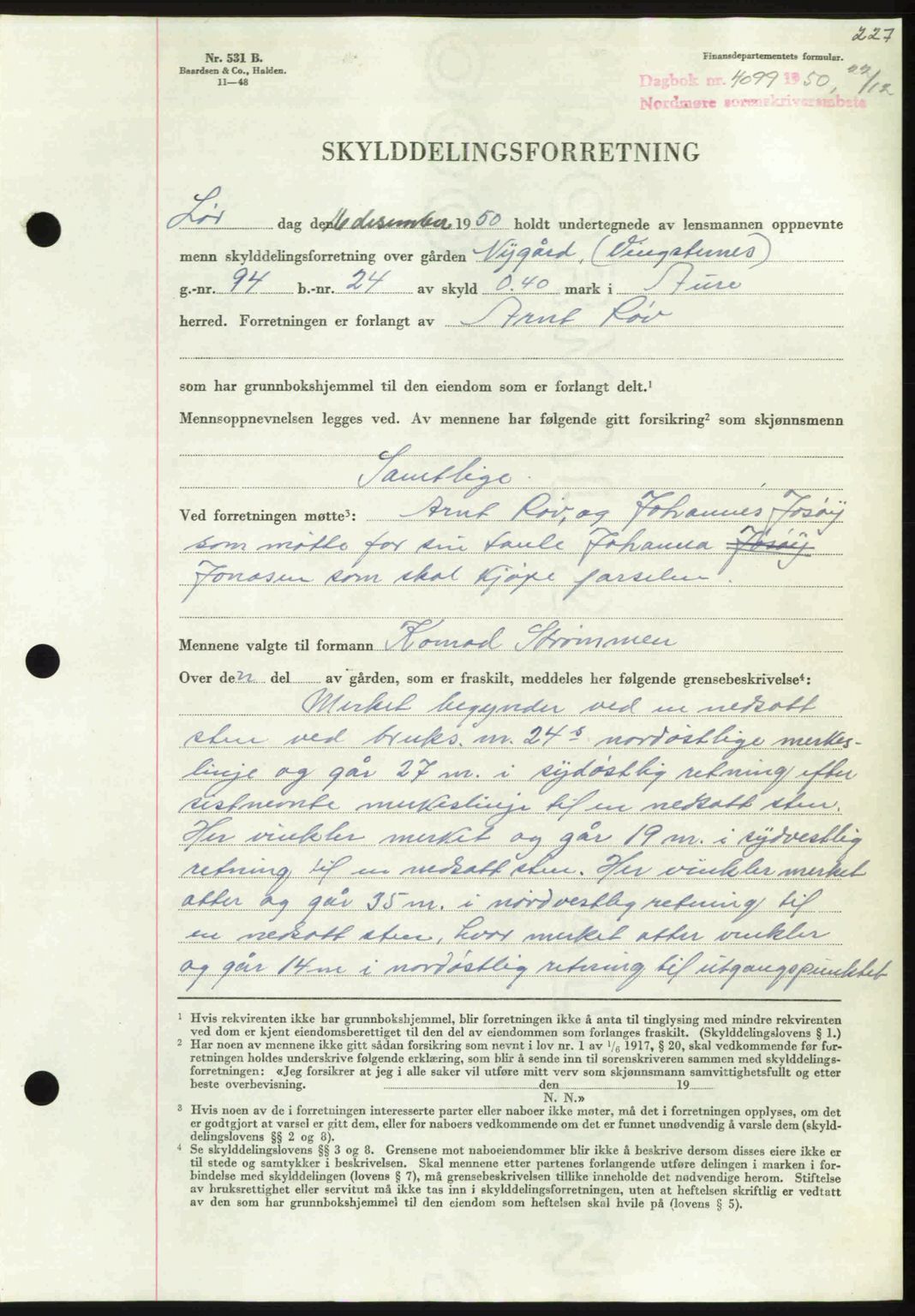 Nordmøre sorenskriveri, AV/SAT-A-4132/1/2/2Ca: Mortgage book no. A117, 1950-1950, Diary no: : 4099/1950