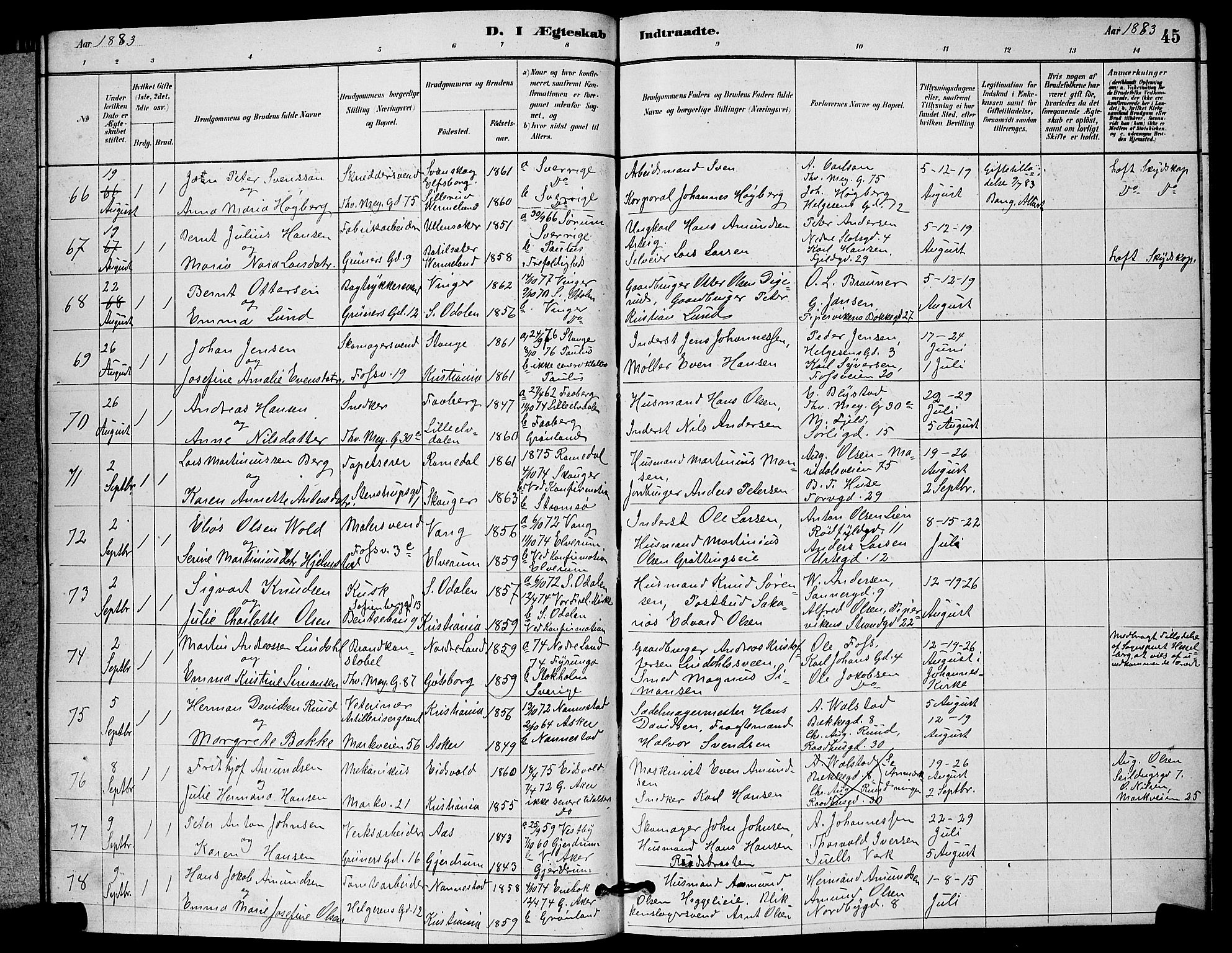 Paulus prestekontor Kirkebøker, AV/SAO-A-10871/G/Ga/L0005: Parish register (copy) no. 5, 1879-1893, p. 45