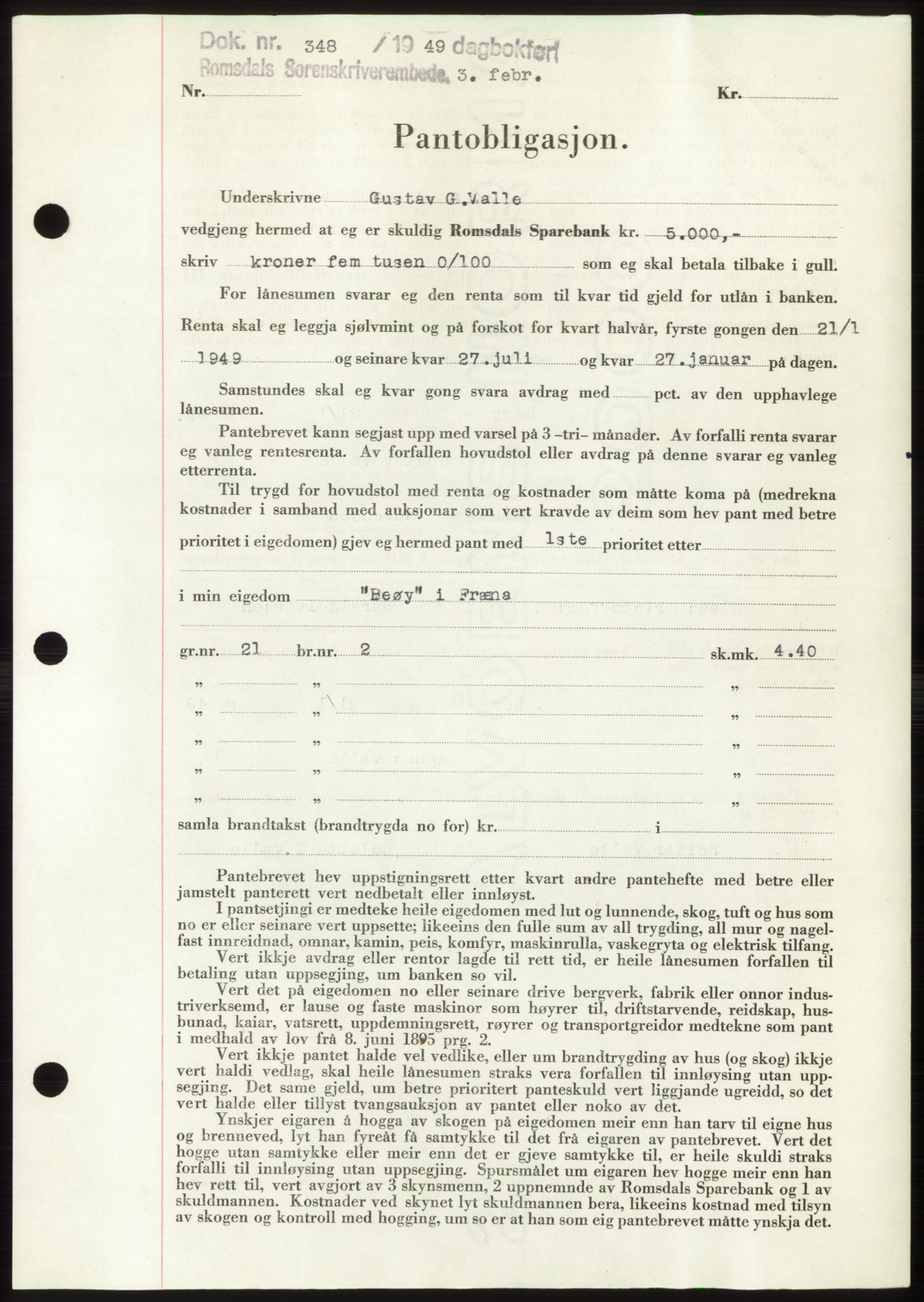 Romsdal sorenskriveri, AV/SAT-A-4149/1/2/2C: Mortgage book no. B4, 1948-1949, Diary no: : 348/1949