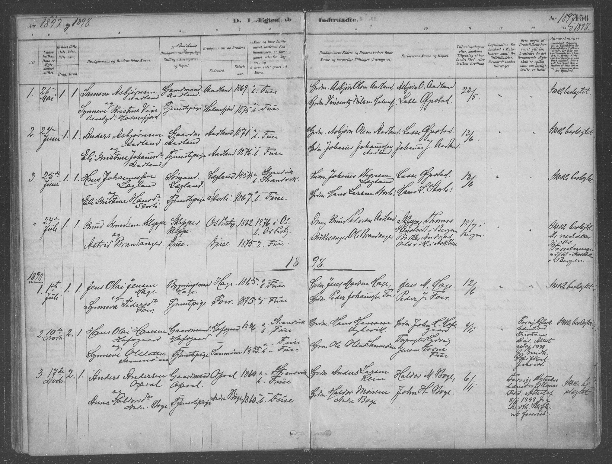 Fusa sokneprestembete, AV/SAB-A-75401/H/Haa: Parish register (official) no. B 1, 1880-1938, p. 156