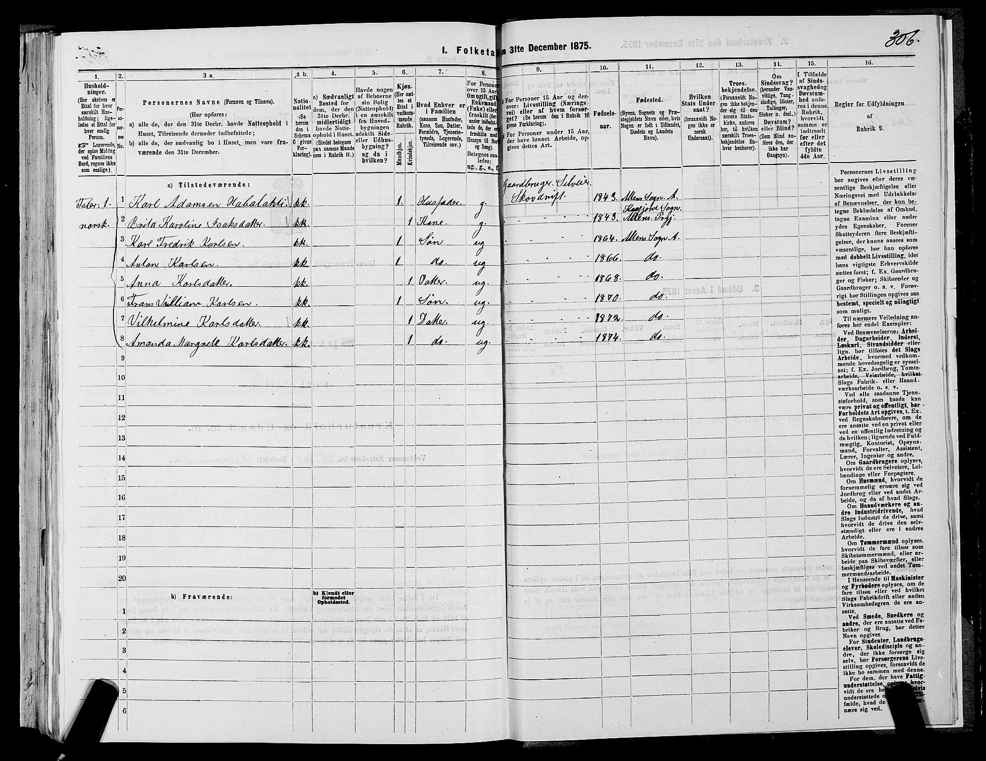 SATØ, 1875 census for 2012P Alta, 1875, p. 2306